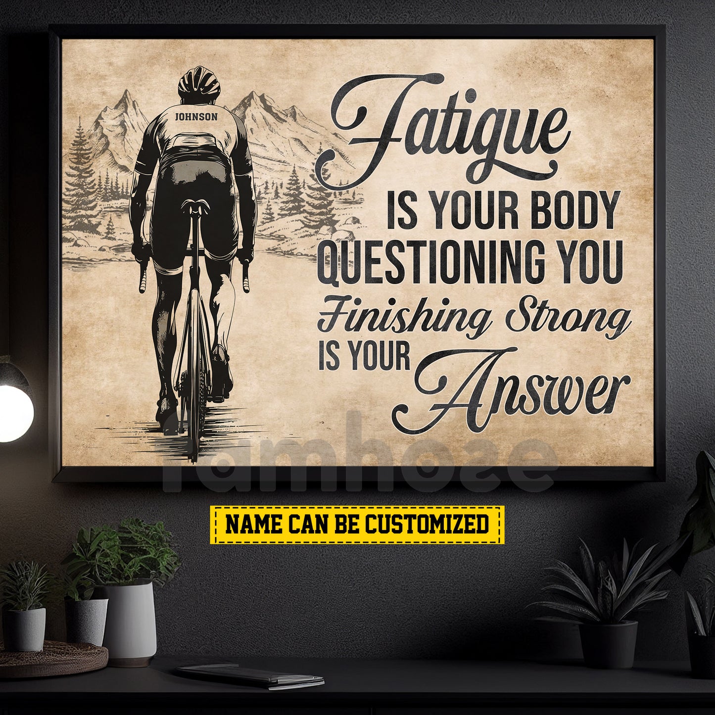 Motivational Personalized Cycling Man Canvas Painting, Fatigue Is Your Body Questioning You Sport Wall Art Decor, Poster Gift For Cycling Lovers