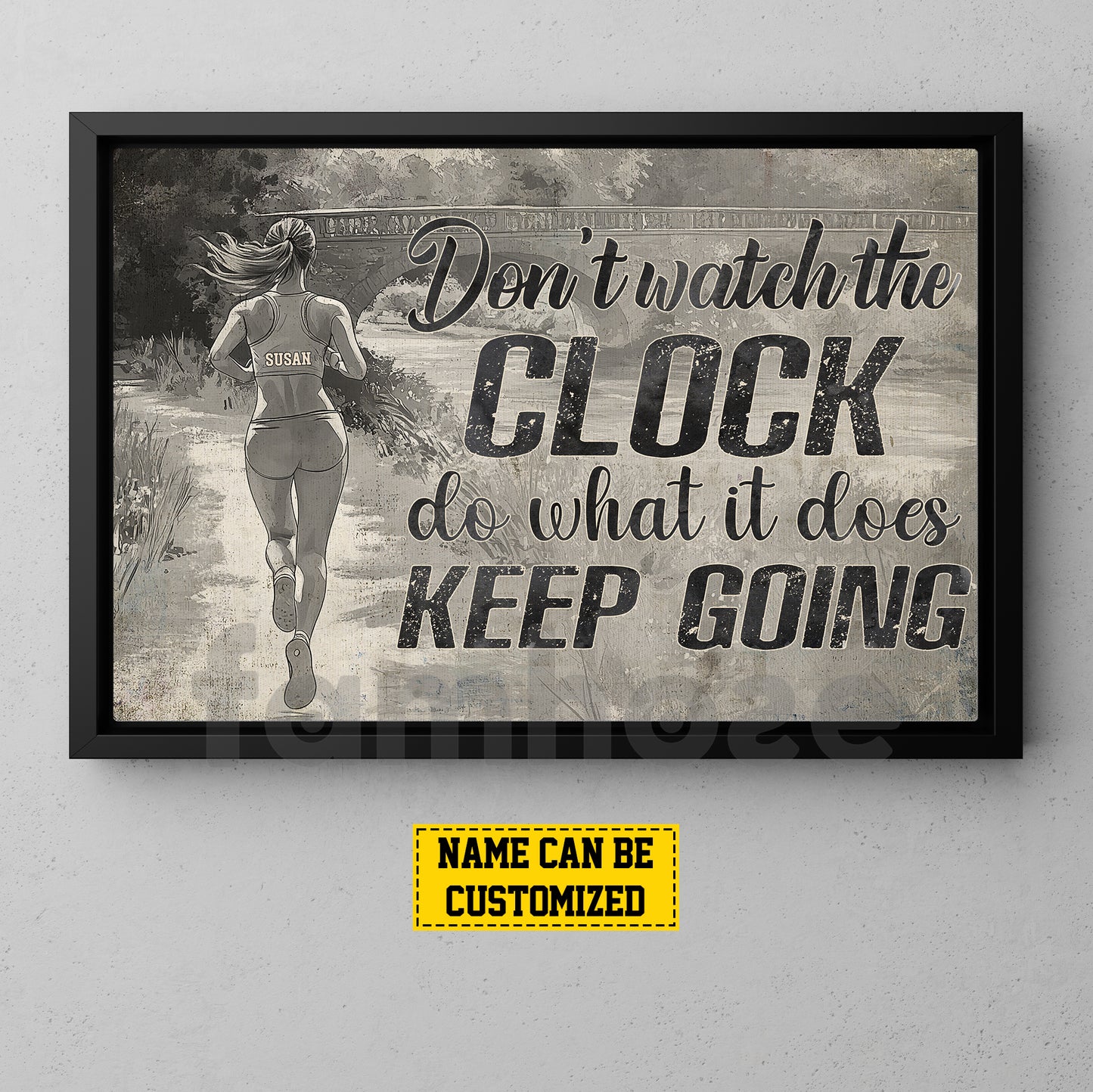 Motivational Personalized Running Woman Canvas Painting, Don't Watch The Clock Wall Art Decor, Poster Gift For Running Lovers