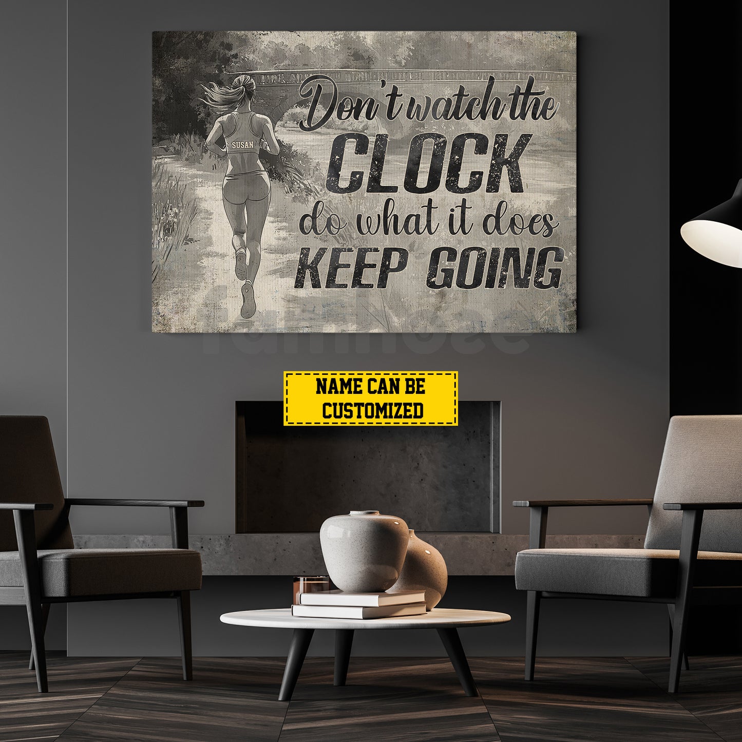 Motivational Personalized Running Woman Canvas Painting, Don't Watch The Clock Wall Art Decor, Poster Gift For Running Lovers