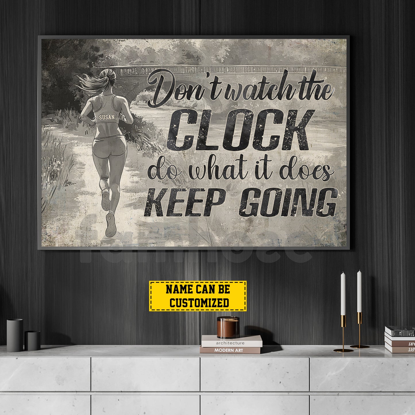 Motivational Personalized Running Woman Canvas Painting, Don't Watch The Clock Wall Art Decor, Poster Gift For Running Lovers