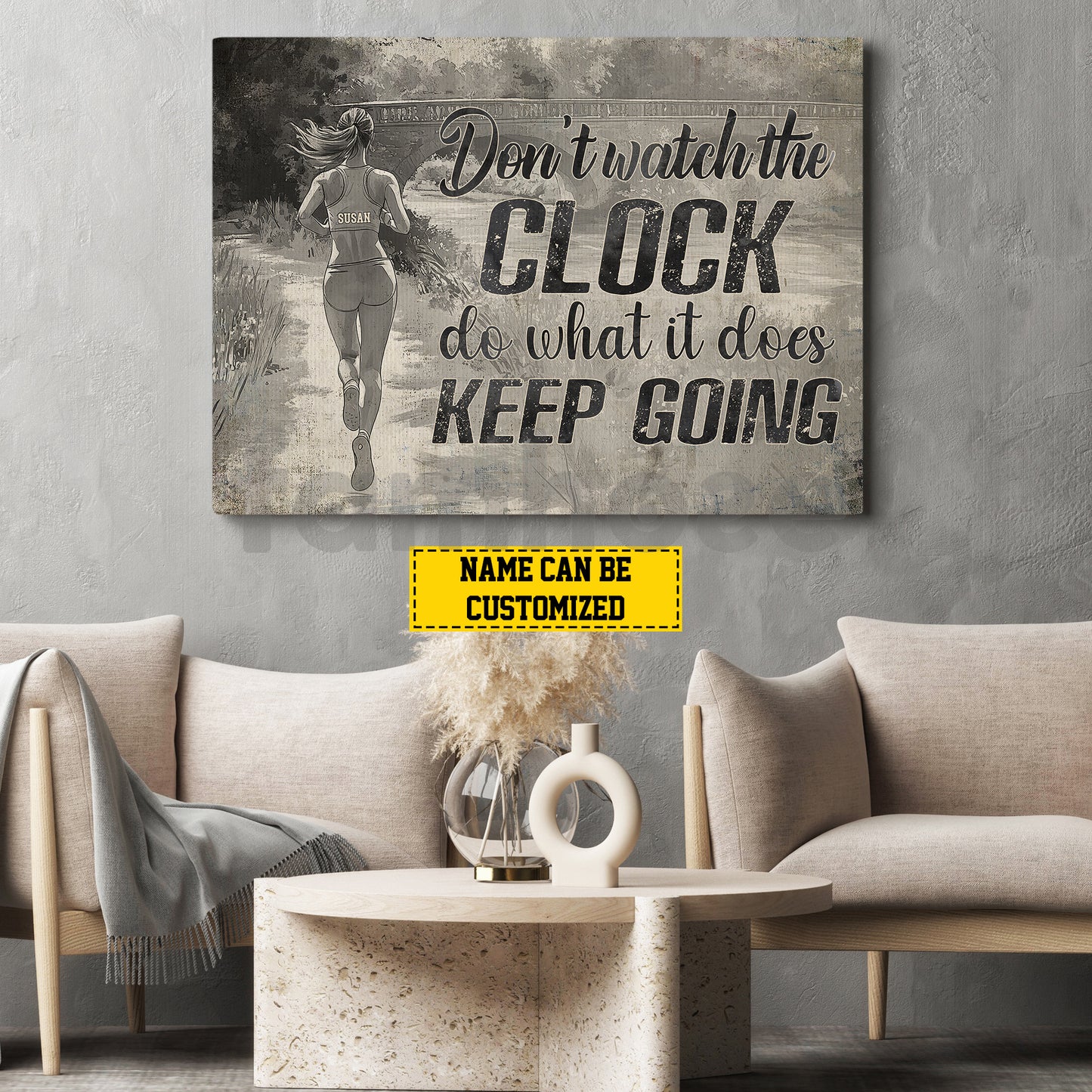 Motivational Personalized Running Woman Canvas Painting, Don't Watch The Clock Wall Art Decor, Poster Gift For Running Lovers