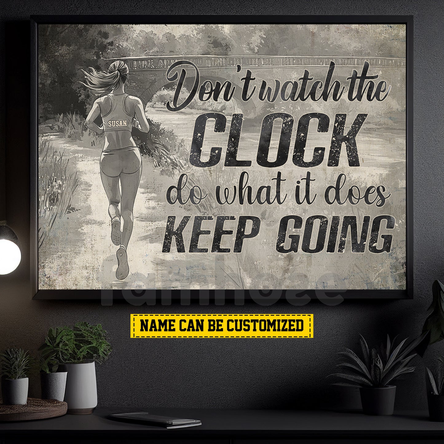 Motivational Personalized Running Woman Canvas Painting, Don't Watch The Clock Wall Art Decor, Poster Gift For Running Lovers