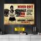 Motivational Personalized Cheerleading Girl Canvas Painting, Never Quit Wall Art Decor, Poster Gift For Cheerleader, Cheerleading Lovers