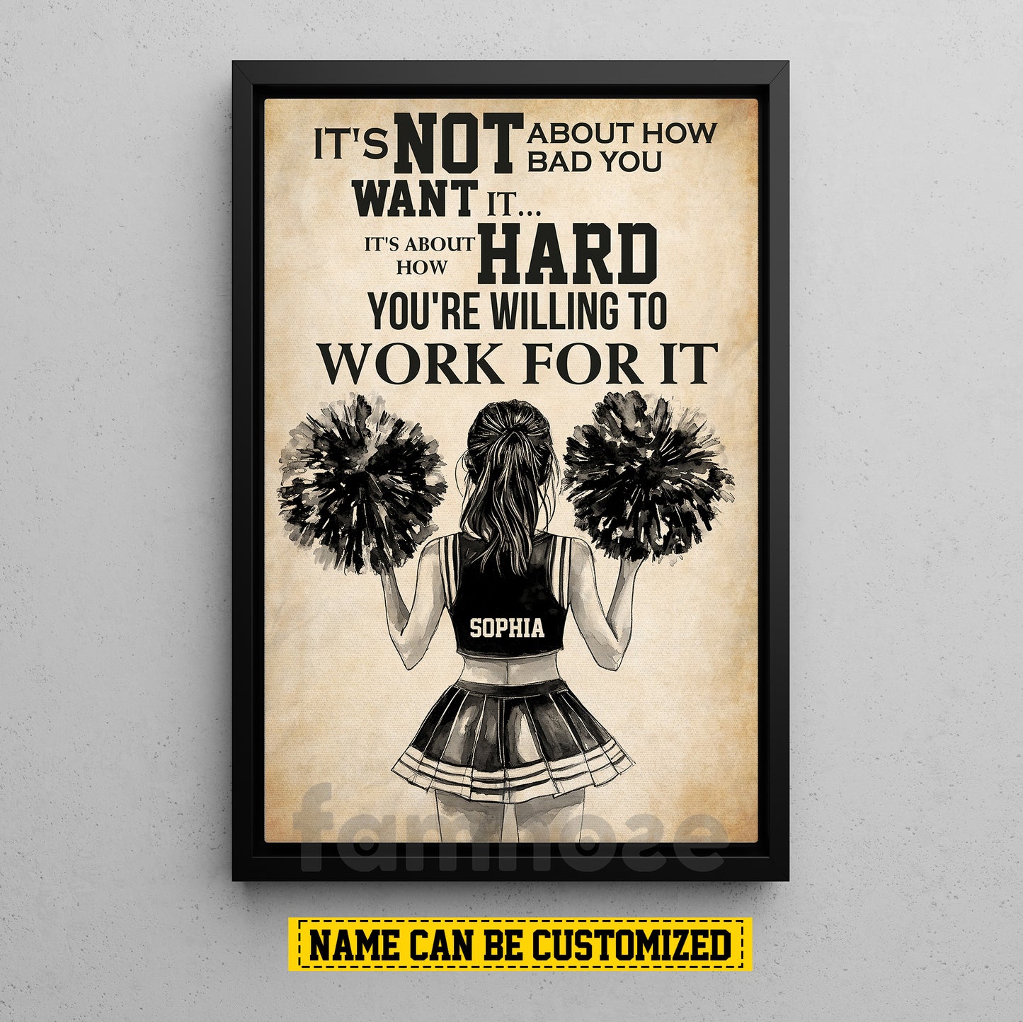 Motivational Personalized Cheerleading Girl Canvas Painting, It's Not About How Bad You Want It Wall Art Decor, Poster Gift For Cheerleader, Cheerleading Lovers