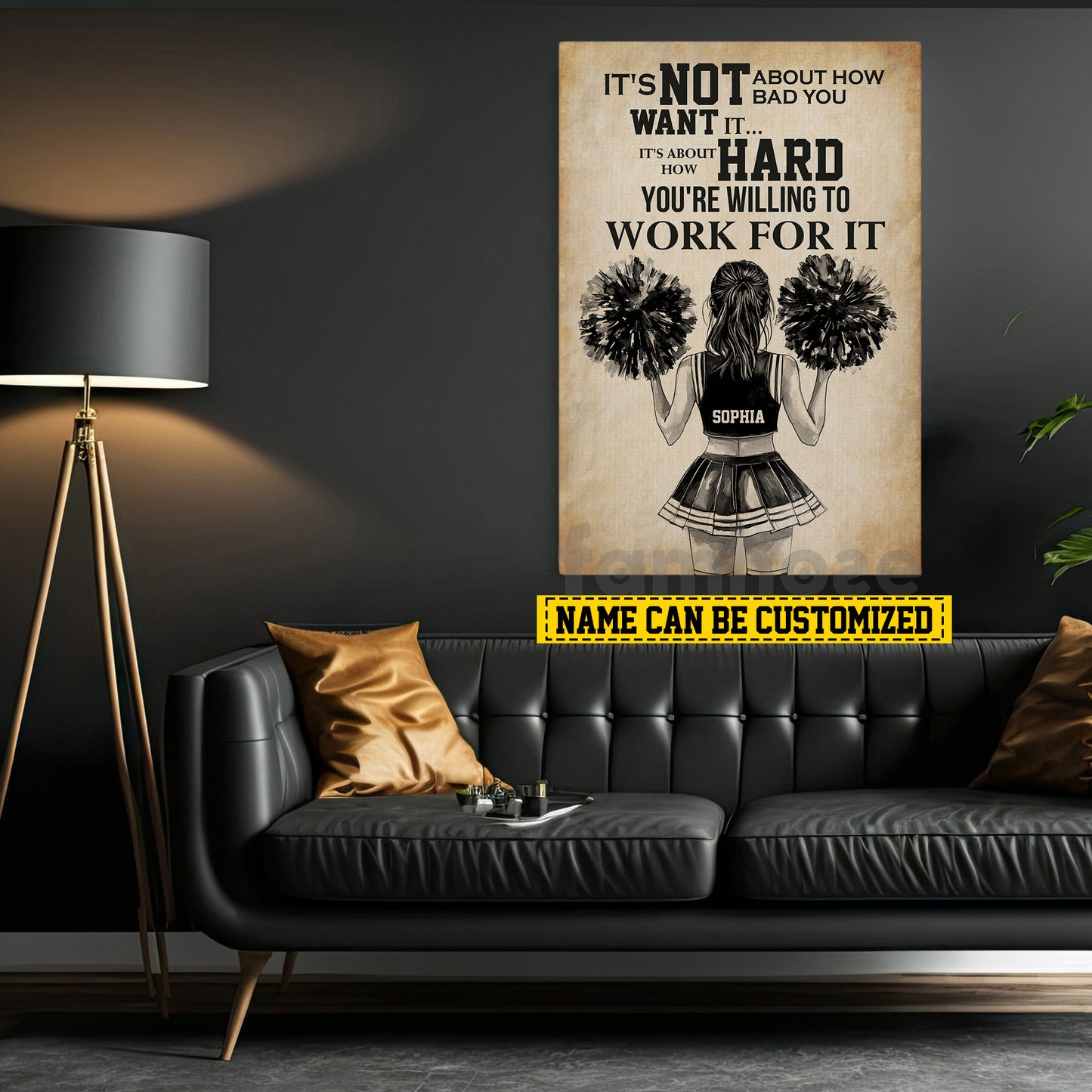 Motivational Personalized Cheerleading Girl Canvas Painting, It's Not About How Bad You Want It Wall Art Decor, Poster Gift For Cheerleader, Cheerleading Lovers