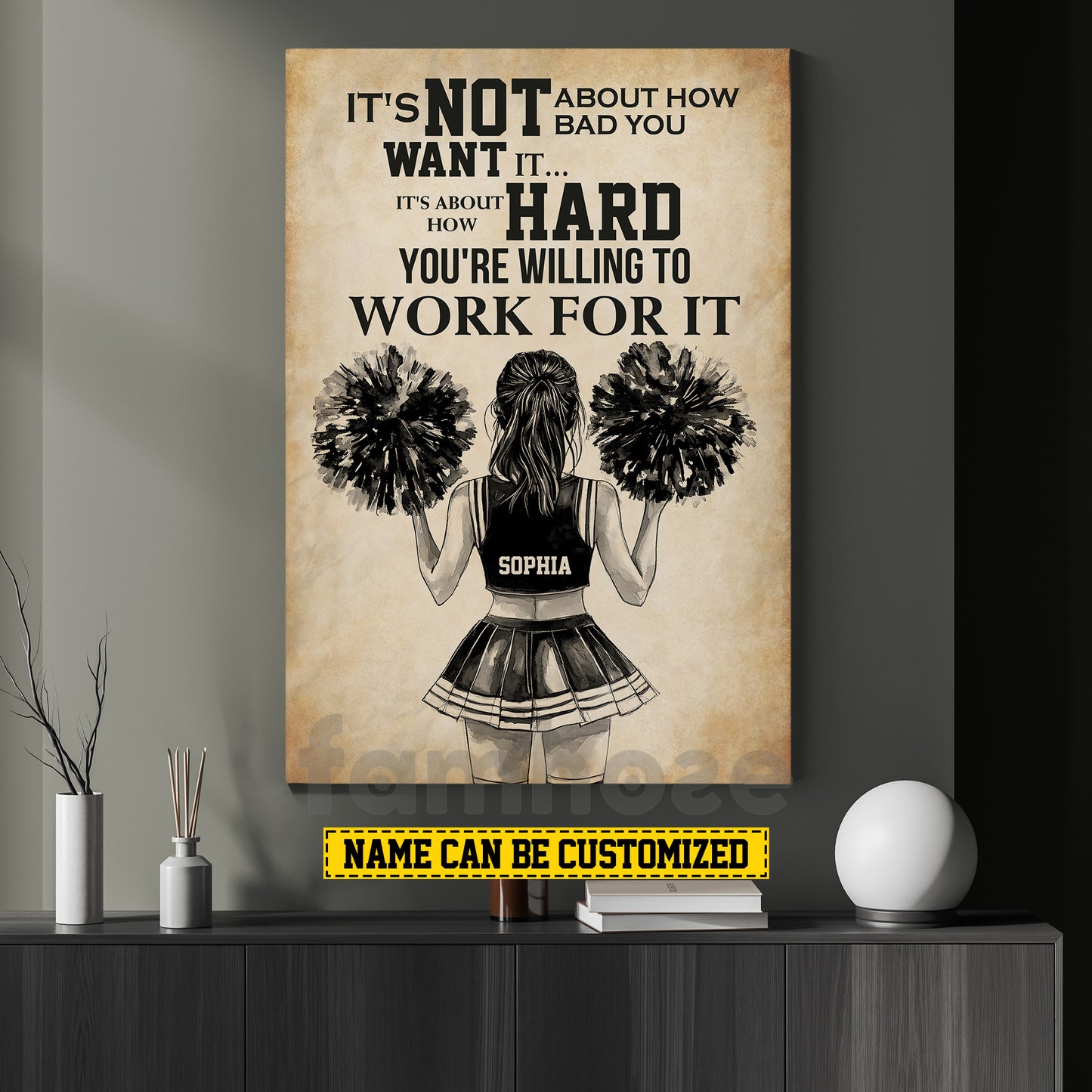 Motivational Personalized Cheerleading Girl Canvas Painting, It's Not About How Bad You Want It Wall Art Decor, Poster Gift For Cheerleader, Cheerleading Lovers