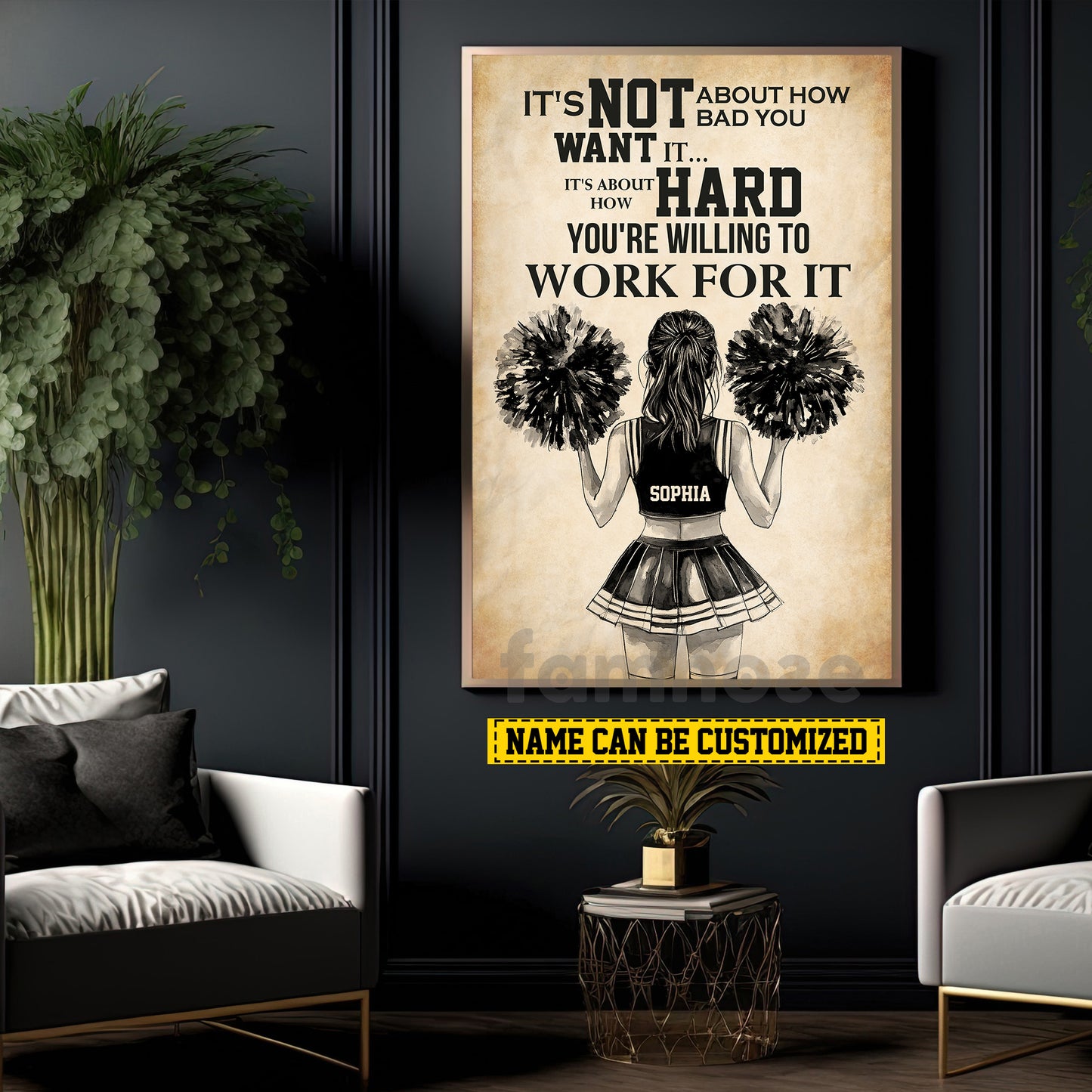 Motivational Personalized Cheerleading Girl Canvas Painting, It's Not About How Bad You Want It Wall Art Decor, Poster Gift For Cheerleader, Cheerleading Lovers