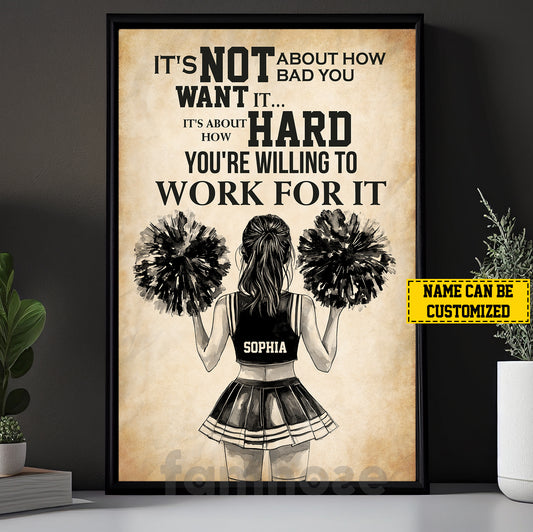 Motivational Personalized Cheerleading Girl Canvas Painting, It's Not About How Bad You Want It Wall Art Decor, Poster Gift For Cheerleader, Cheerleading Lovers
