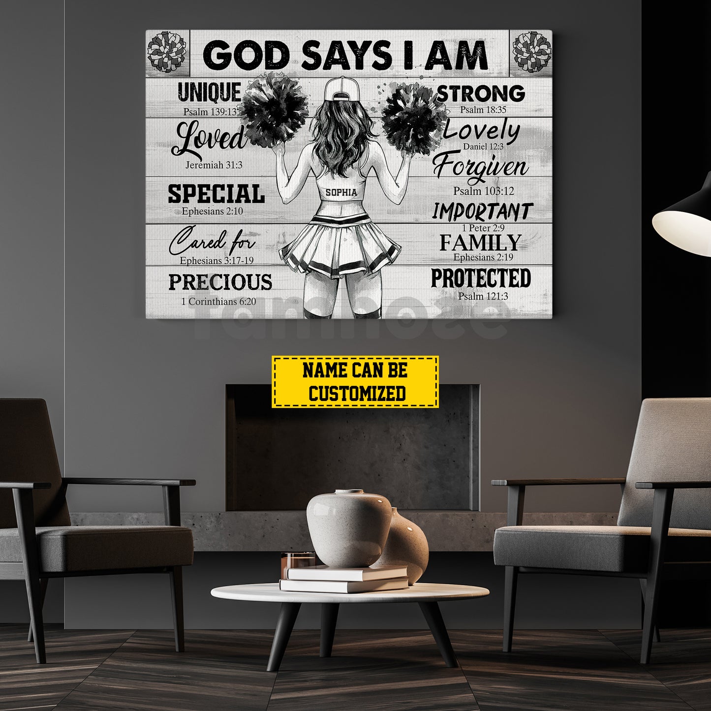 Personalized Cheerleading Girl Canvas Painting, God Says I Am Wall Art Decor, Poster Gift For Cheerleader, Cheerleading Lovers, God Lovers
