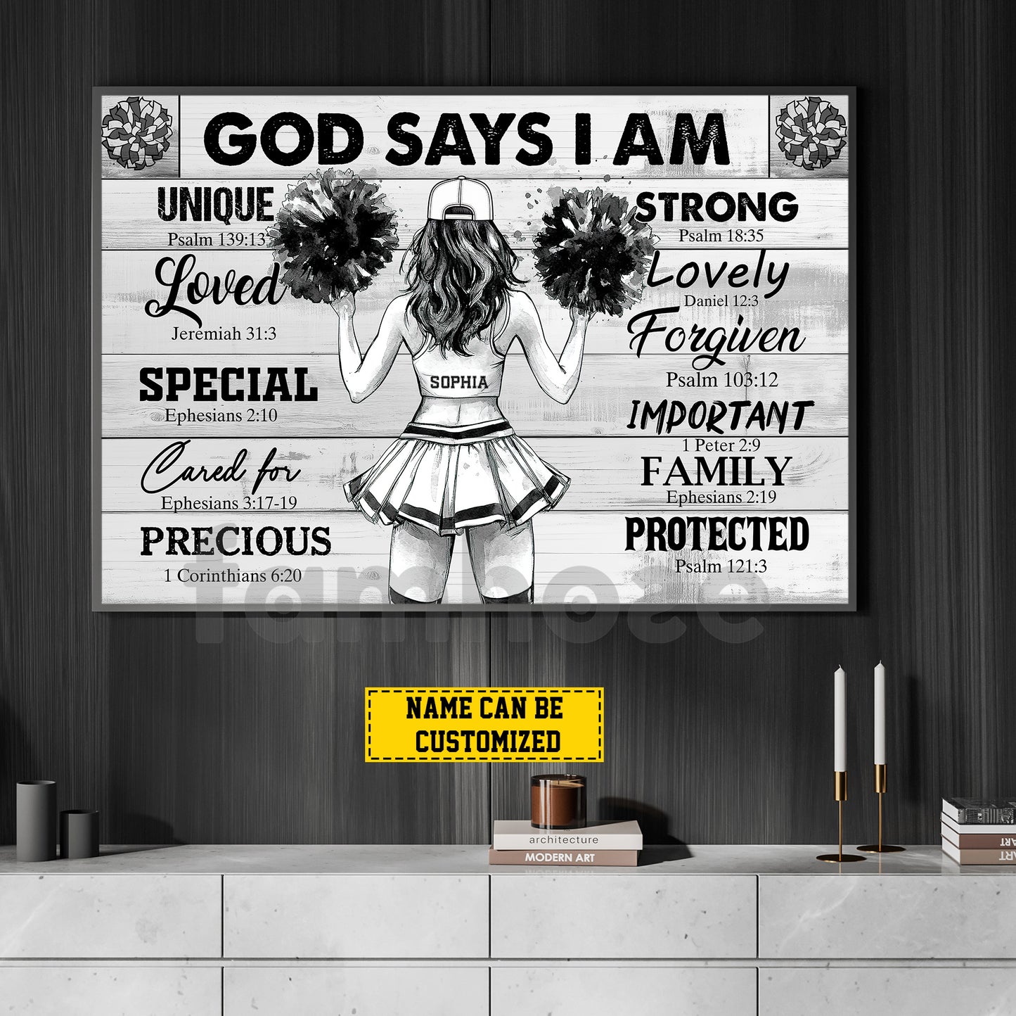 Personalized Cheerleading Girl Canvas Painting, God Says I Am Wall Art Decor, Poster Gift For Cheerleader, Cheerleading Lovers, God Lovers