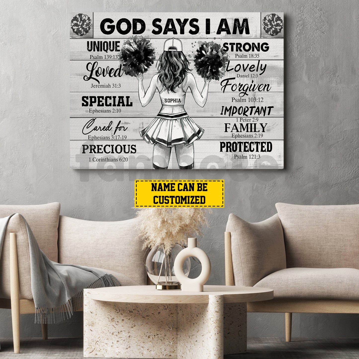 Personalized Cheerleading Girl Canvas Painting, God Says I Am Wall Art Decor, Poster Gift For Cheerleader, Cheerleading Lovers, God Lovers