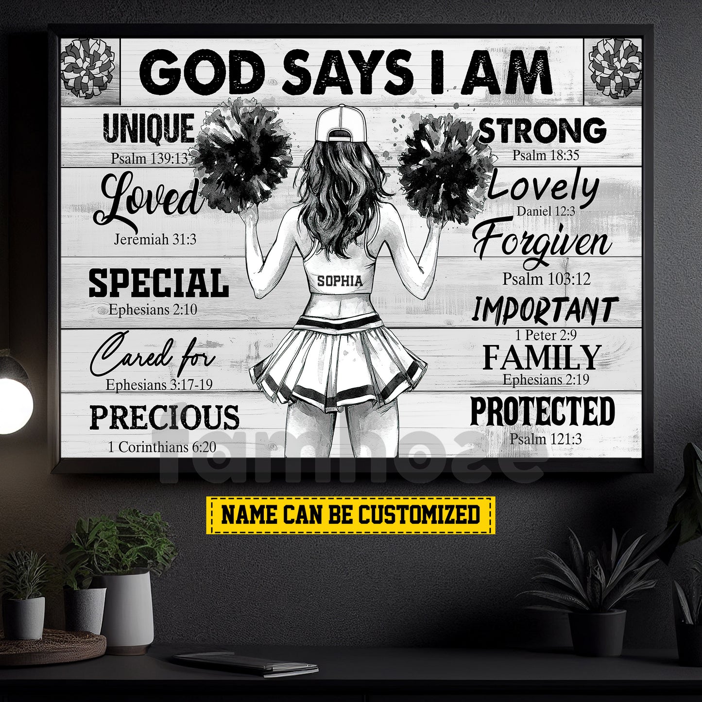 Personalized Cheerleading Girl Canvas Painting, God Says I Am Wall Art Decor, Poster Gift For Cheerleader, Cheerleading Lovers, God Lovers