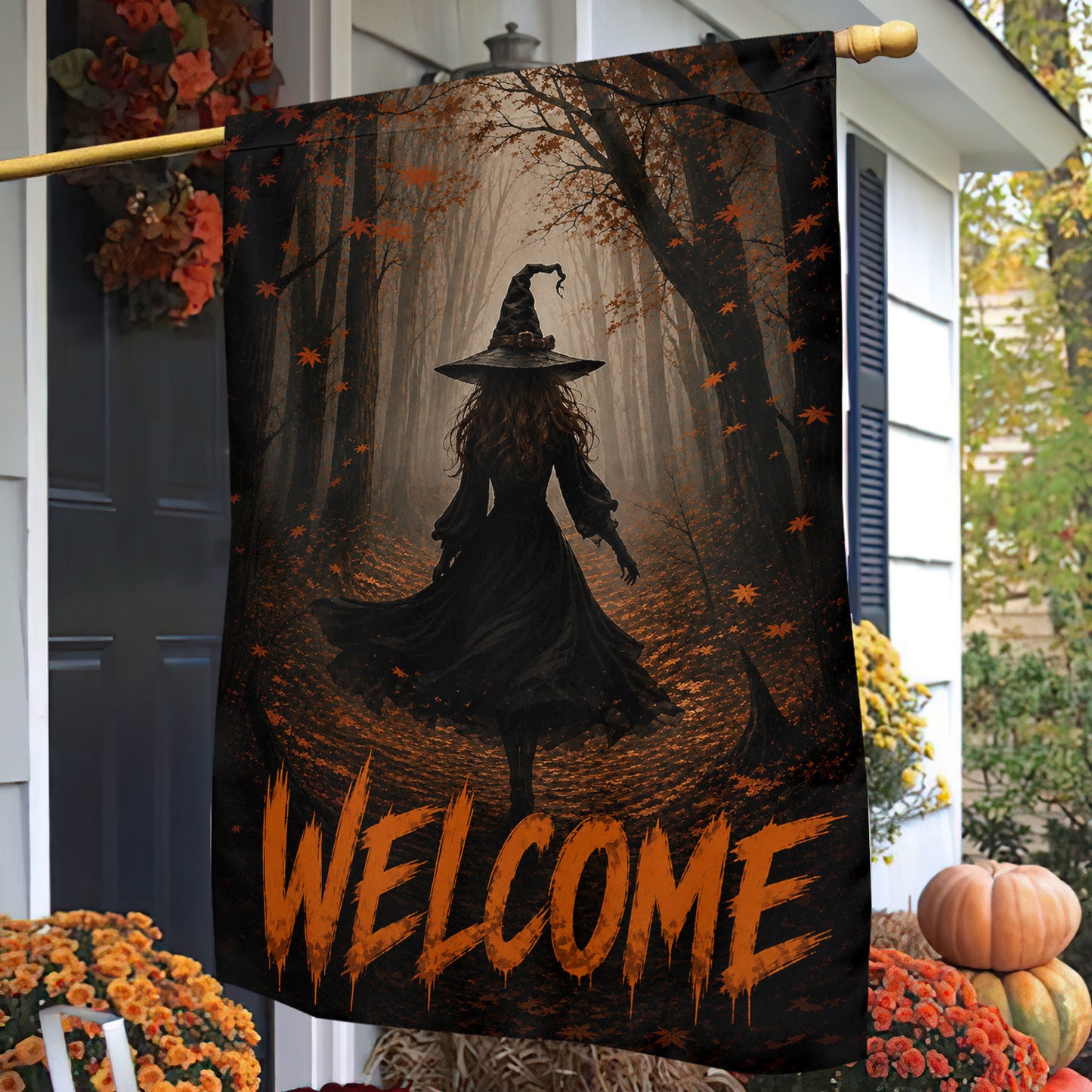 Halloween Gothic Fall Witch Garden & House Flag, Welcome Yard Flag Spooky Season Gift For Witch Lover