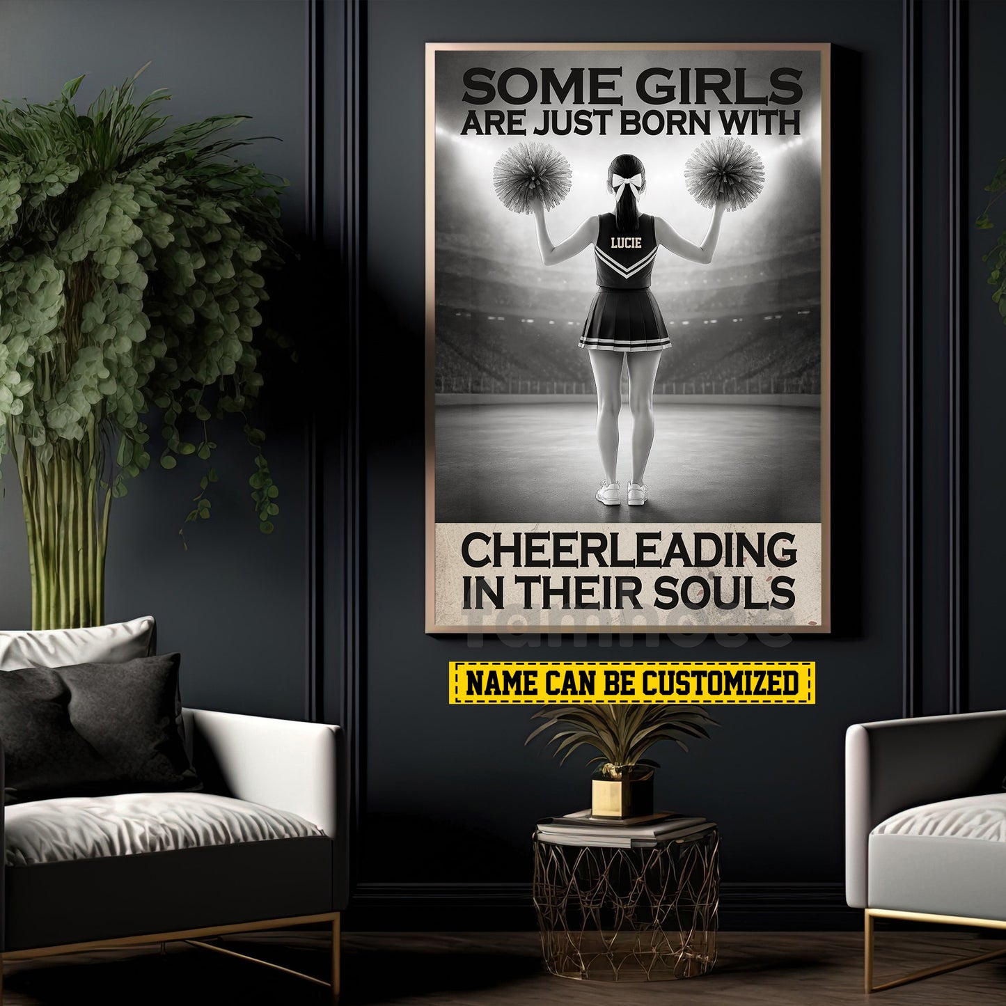 Motivational Personalized Cheerleading Girl Canvas Painting, Some Girls Are Just Born With Cheerleading In Their Souls Wall Art Decor, Poster Gift For Cheerleader, Cheerleading Lovers