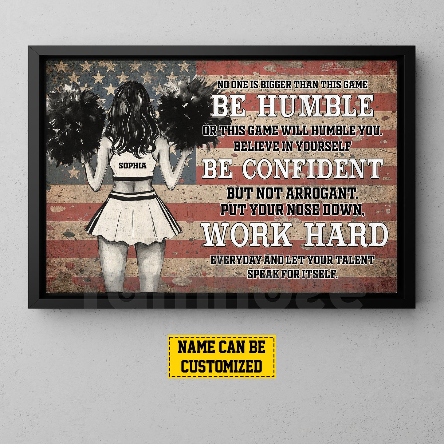 Personalized Cheerleading Girl Canvas Painting, Be Humble Confident Work Hard Wall Art Decor, Poster Gift For Cheerleader, Cheerleading Lovers