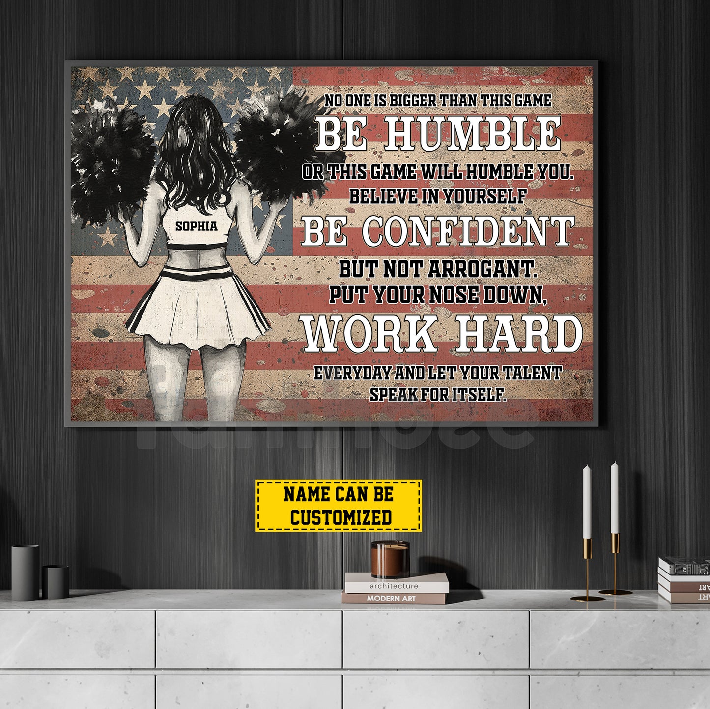 Personalized Cheerleading Girl Canvas Painting, Be Humble Confident Work Hard Wall Art Decor, Poster Gift For Cheerleader, Cheerleading Lovers