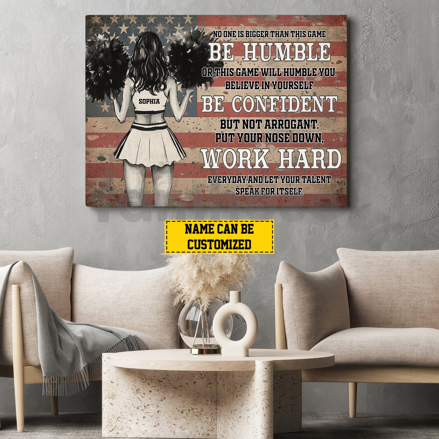 Personalized Cheerleading Girl Canvas Painting, Be Humble Confident Work Hard Wall Art Decor, Poster Gift For Cheerleader, Cheerleading Lovers
