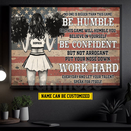 Personalized Cheerleading Girl Canvas Painting, Be Humble Confident Work Hard Wall Art Decor, Poster Gift For Cheerleader, Cheerleading Lovers