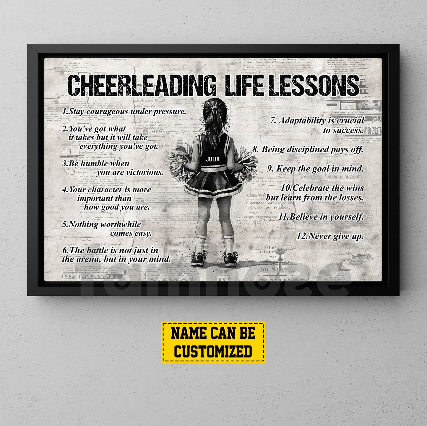 Motivational Personalized Cheerleading Kid Canvas Painting, Cheerleading Life Lessons Wall Art Decor, Poster Gift For Cheerleader, Cheerleading Lovers