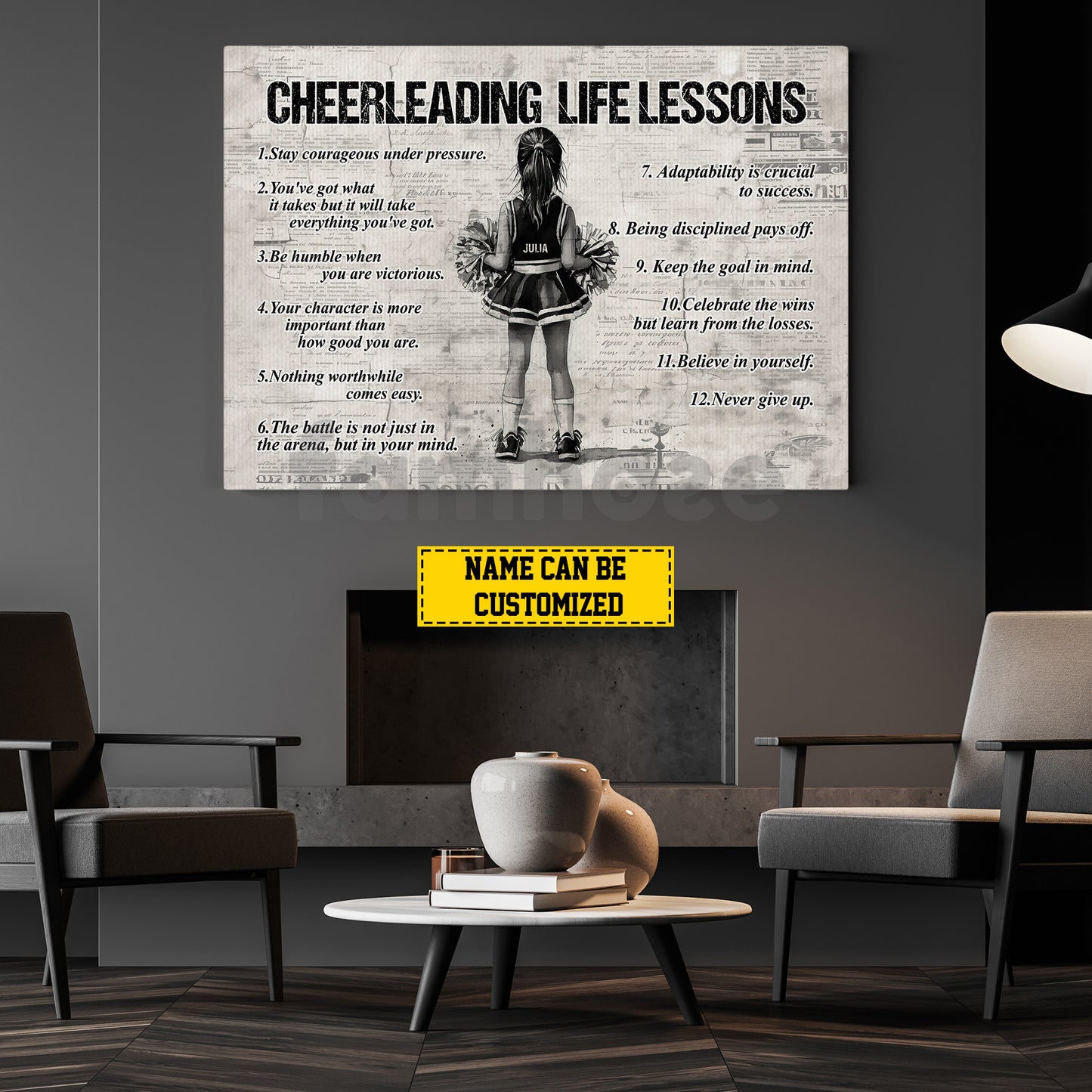 Motivational Personalized Cheerleading Kid Canvas Painting, Cheerleading Life Lessons Wall Art Decor, Poster Gift For Cheerleader, Cheerleading Lovers