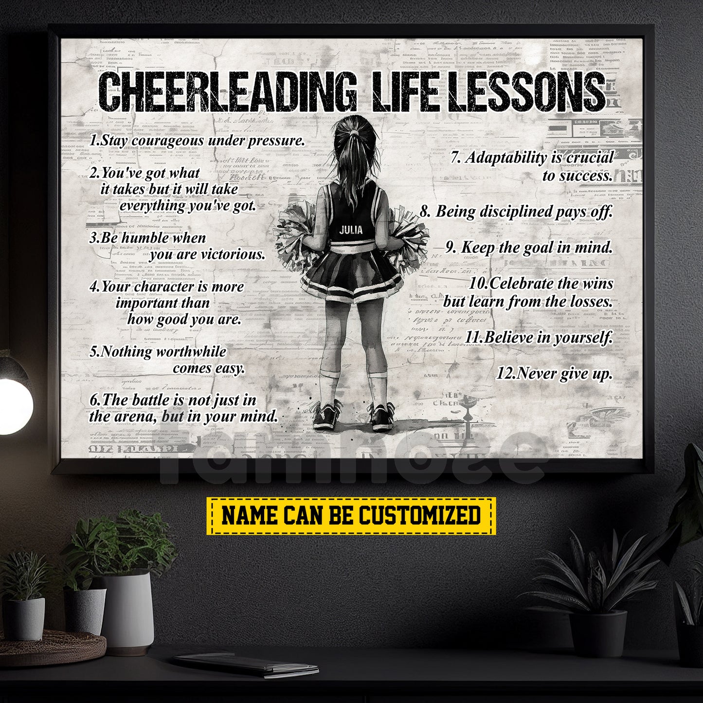 Motivational Personalized Cheerleading Kid Canvas Painting, Cheerleading Life Lessons Wall Art Decor, Poster Gift For Cheerleader, Cheerleading Lovers