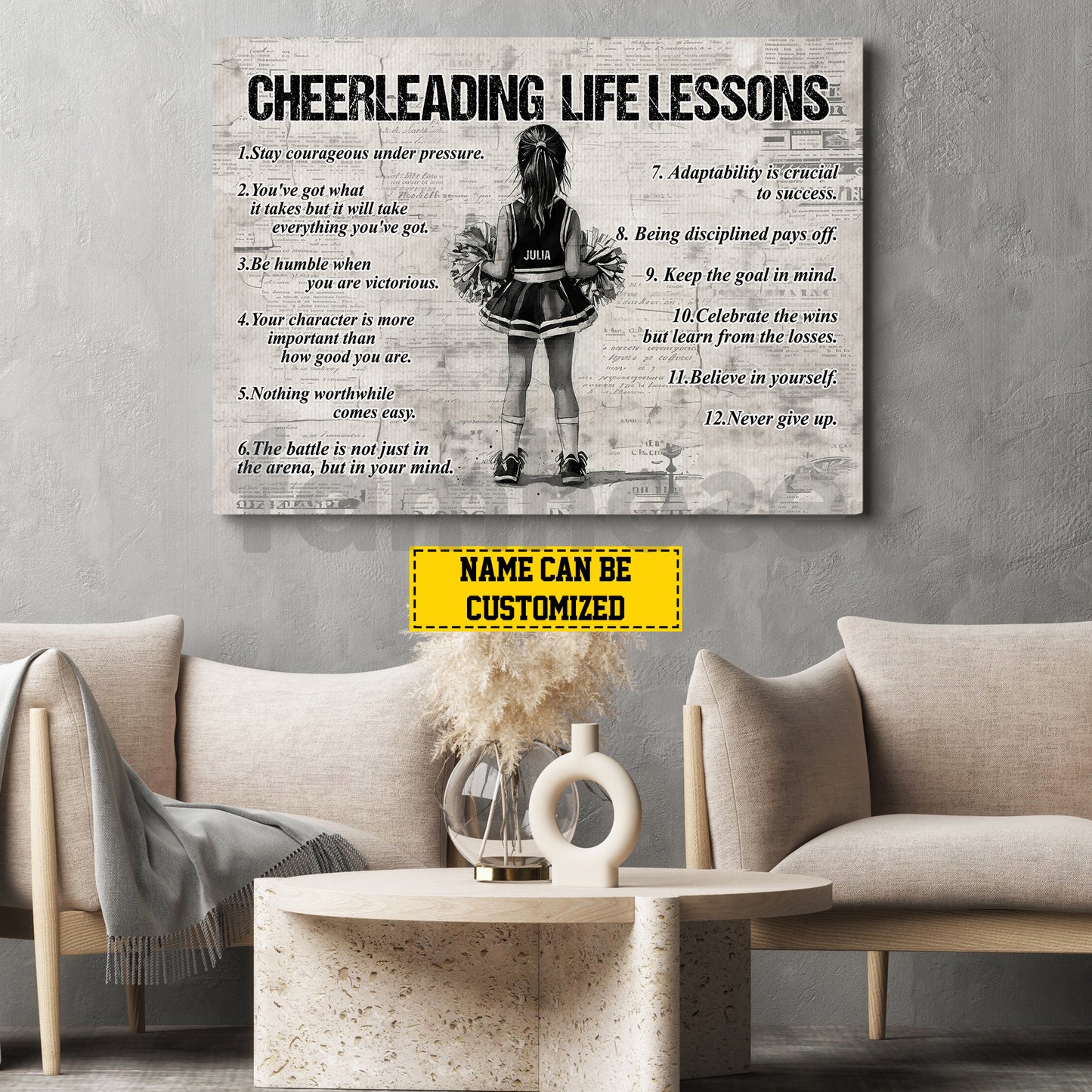 Motivational Personalized Cheerleading Kid Canvas Painting, Cheerleading Life Lessons Wall Art Decor, Poster Gift For Cheerleader, Cheerleading Lovers