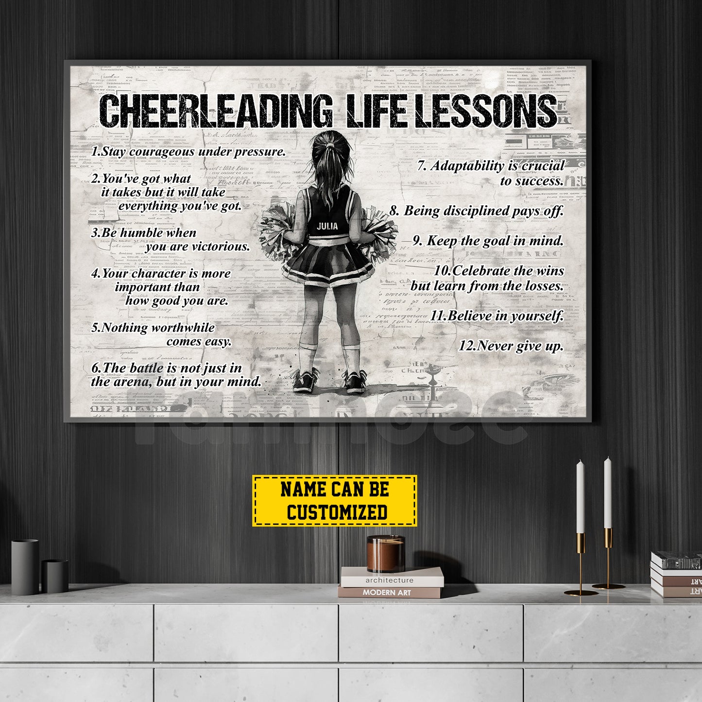 Motivational Personalized Cheerleading Kid Canvas Painting, Cheerleading Life Lessons Wall Art Decor, Poster Gift For Cheerleader, Cheerleading Lovers