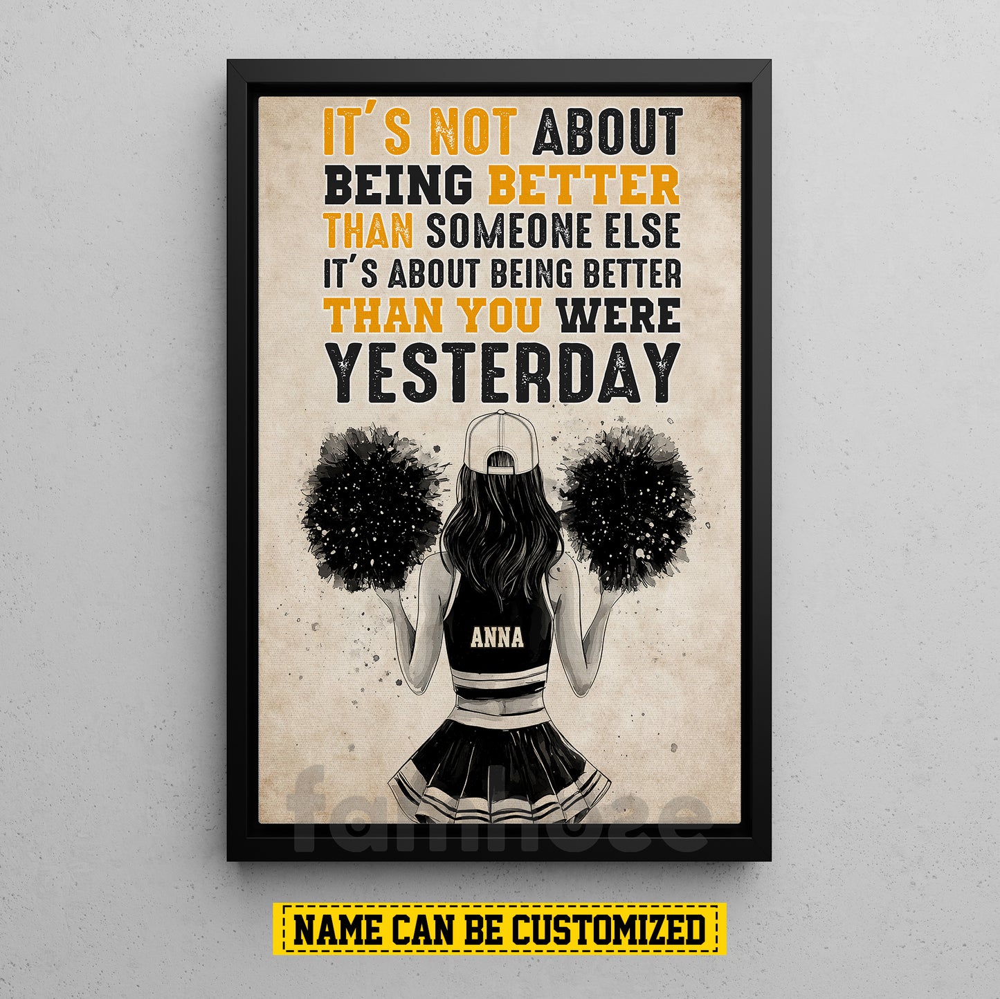 Motivational Personalized Cheerleading Girl Canvas Painting, It's Not About Being Better Than Someone Else Wall Art Decor, Poster Gift For Cheerleader, Cheerleading Lovers