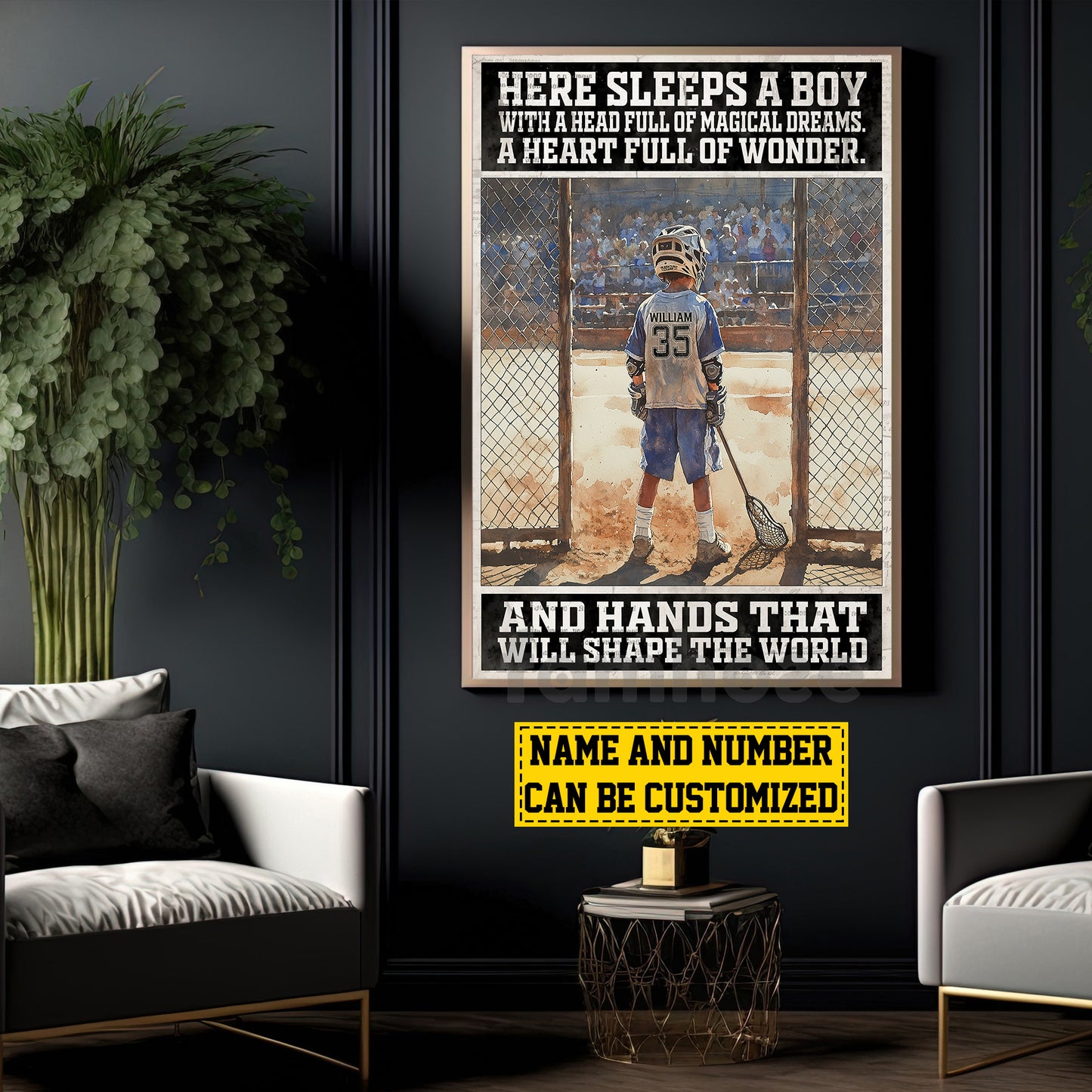 Personalized Lacrosse Boy Kid Canvas Painting, Here Sleeps A Boy Sport Wall Art Decor, Poster Gift For Lacrosse Lovers