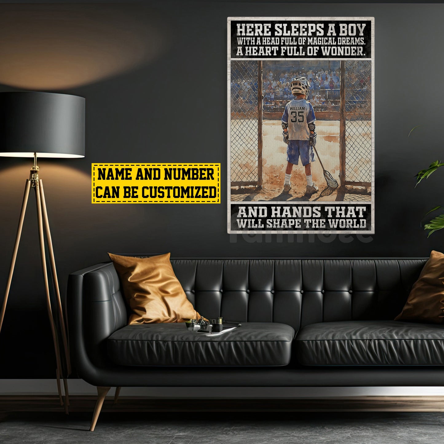 Personalized Lacrosse Boy Kid Canvas Painting, Here Sleeps A Boy Sport Wall Art Decor, Poster Gift For Lacrosse Lovers