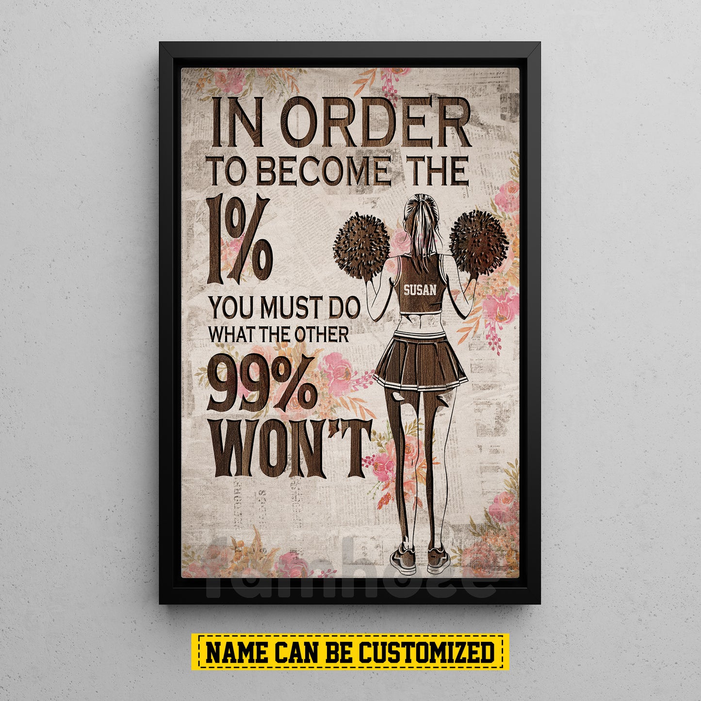 Motivational Personalized Cheerleading Girl Canvas Painting, In Order To Become The 1% Wall Art Decor, Poster Gift For Cheerleading Lovers