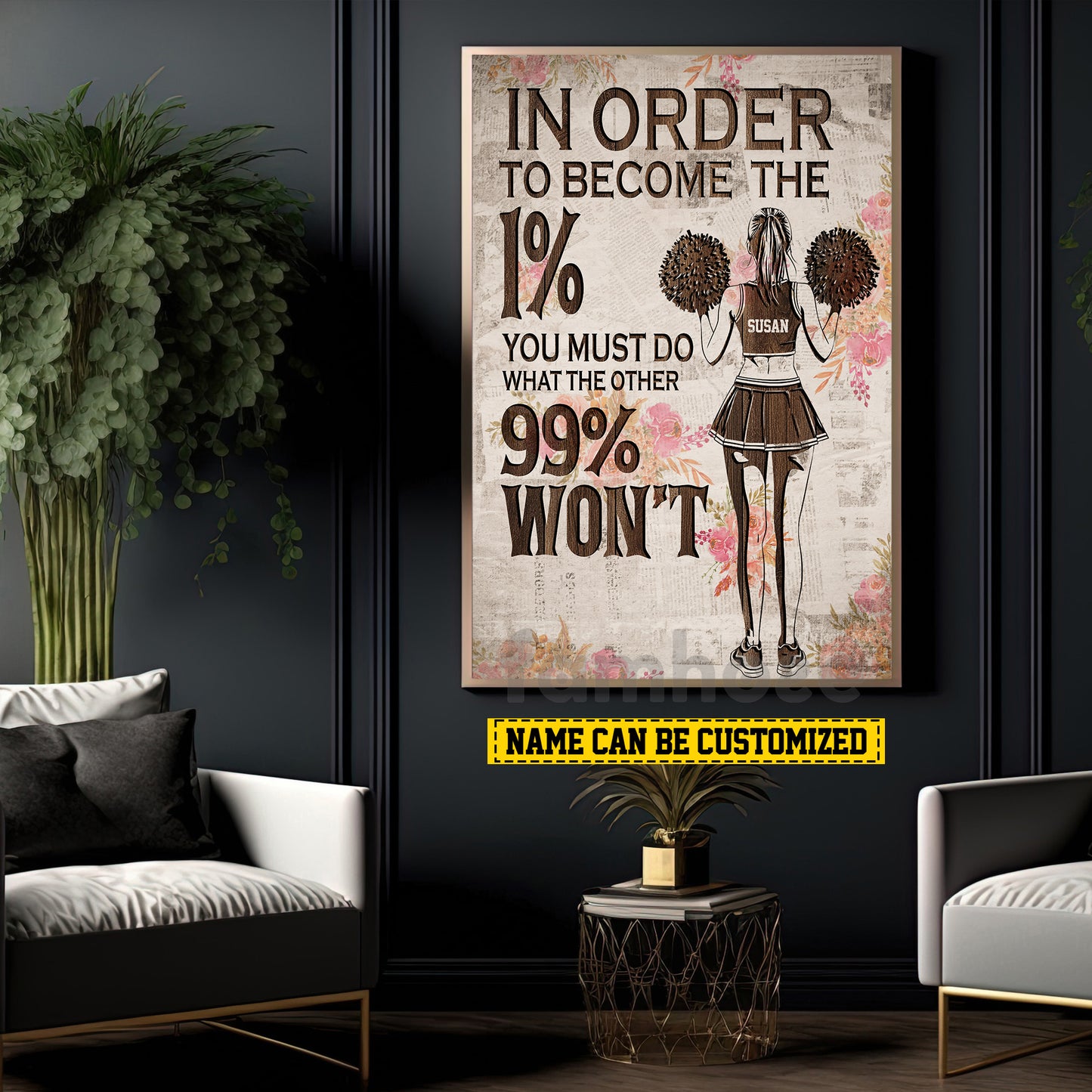 Motivational Personalized Cheerleading Girl Canvas Painting, In Order To Become The 1% Wall Art Decor, Poster Gift For Cheerleading Lovers