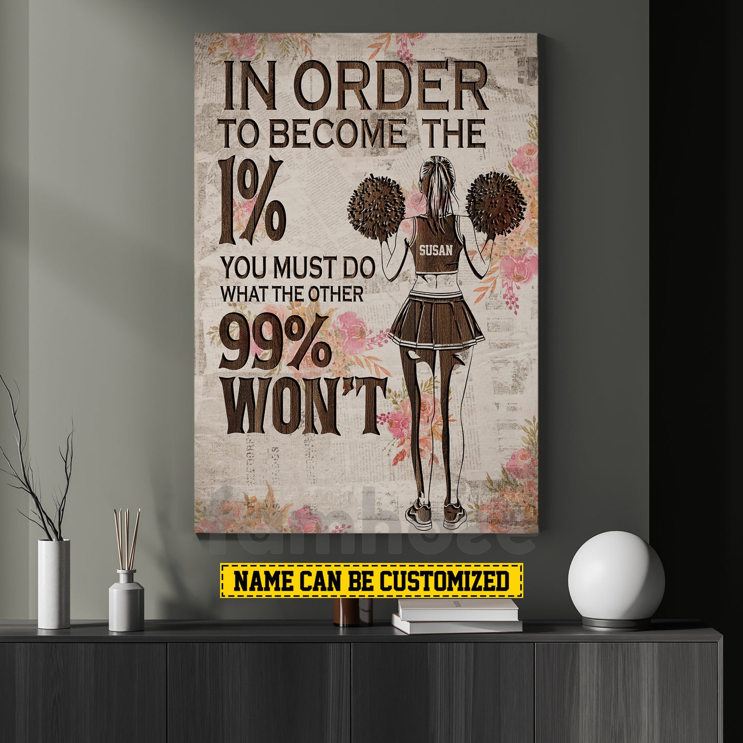 Motivational Personalized Cheerleading Girl Canvas Painting, In Order To Become The 1% Wall Art Decor, Poster Gift For Cheerleading Lovers