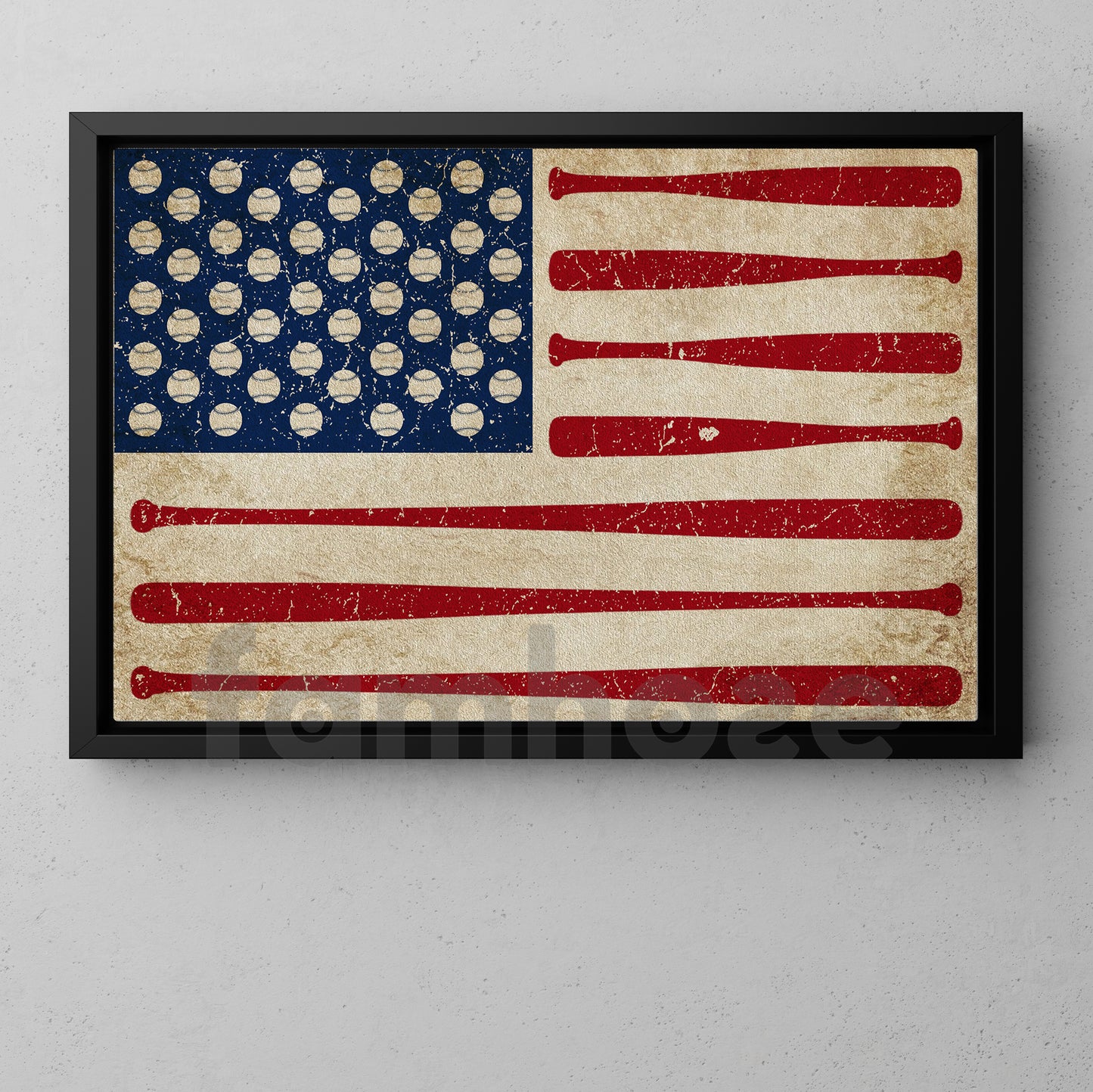 July 4th Baseball Canvas Painting, American Flag Made From Baseball Sport Wall Art Decor, Poster Independence Day Gift For Baseball Lovers