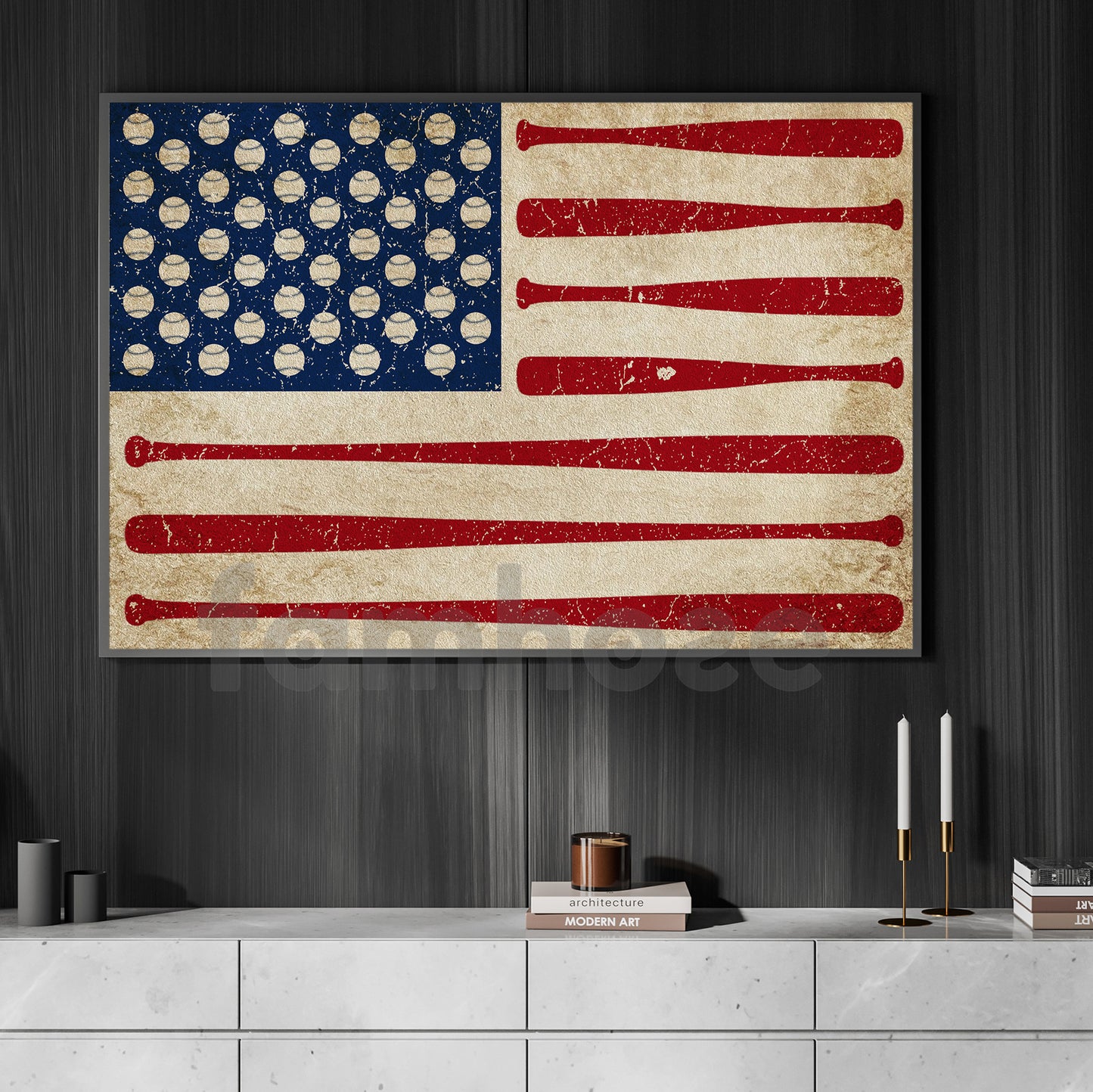 July 4th Baseball Canvas Painting, American Flag Made From Baseball Sport Wall Art Decor, Poster Independence Day Gift For Baseball Lovers