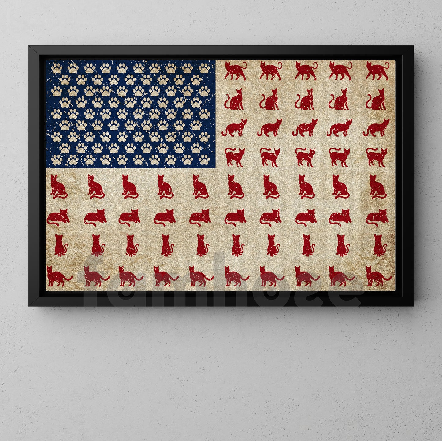 July 4th Cat Canvas Painting, American Flag Made From Cat Wall Art Decor, Poster Independence Day Gift For Cat Lovers