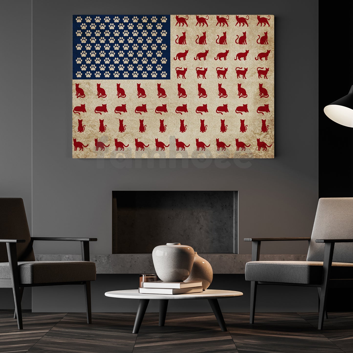 July 4th Cat Canvas Painting, American Flag Made From Cat Wall Art Decor, Poster Independence Day Gift For Cat Lovers