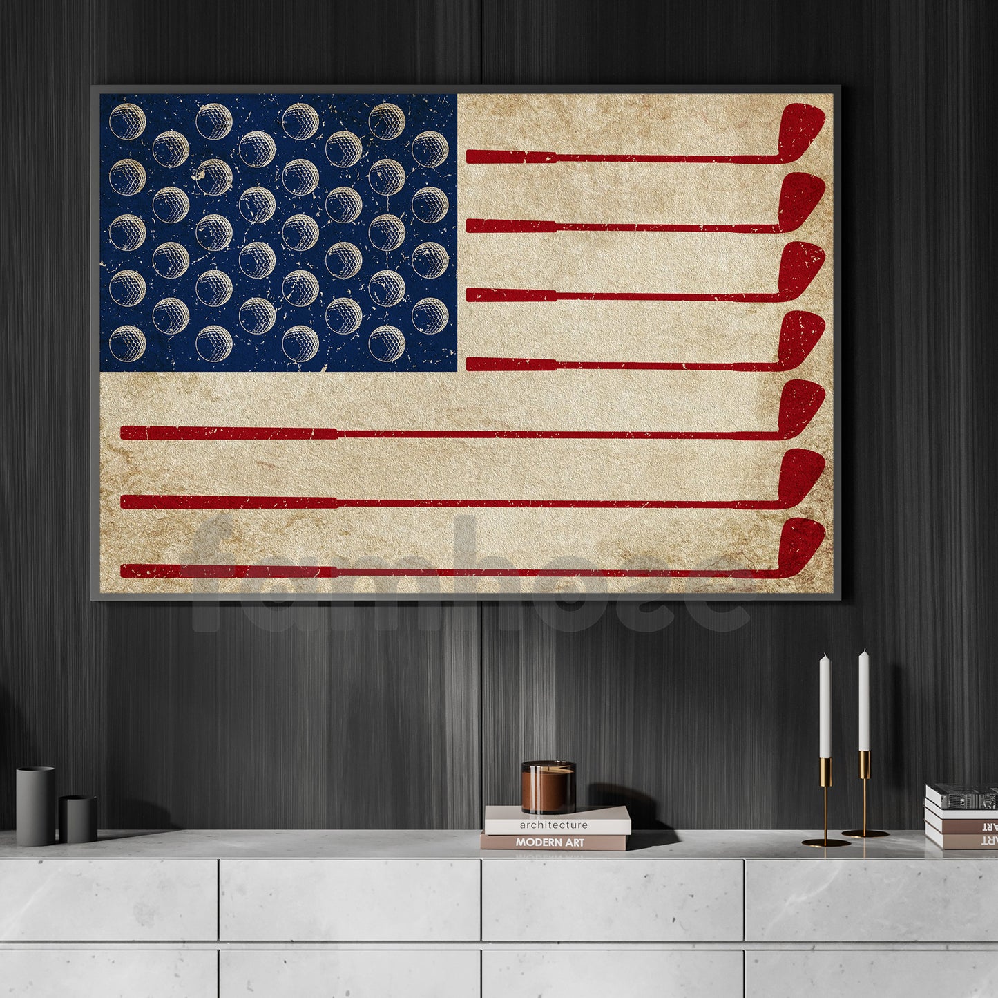 July 4th Golf Canvas Painting, American Flag Made From Golf Sport Wall Art Decor, Poster Independence Day Gift For Golf Lovers