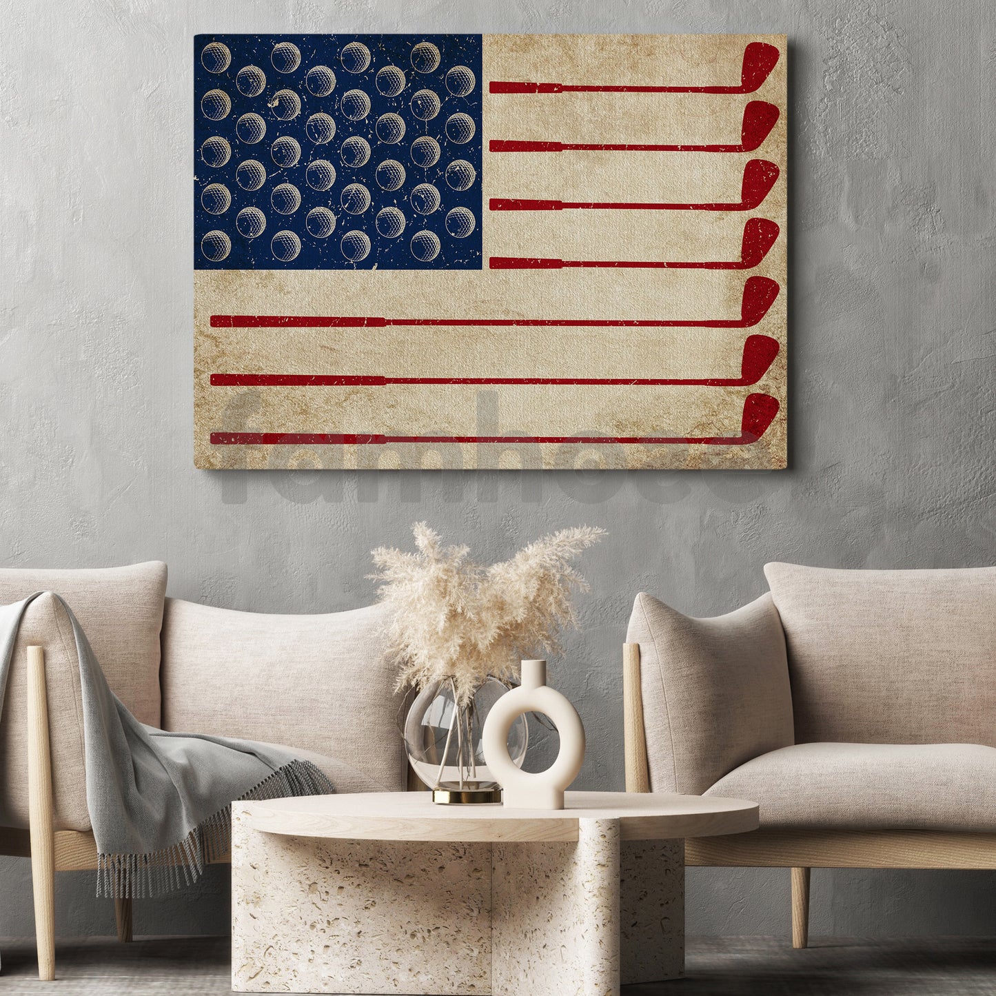 July 4th Golf Canvas Painting, American Flag Made From Golf Sport Wall Art Decor, Poster Independence Day Gift For Golf Lovers
