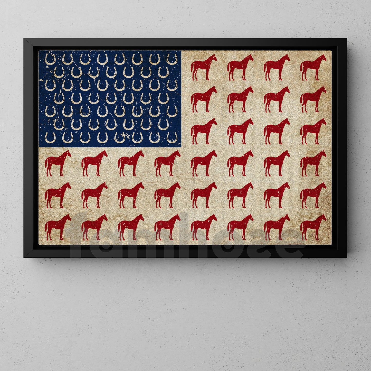 July 4th Horse Canvas Painting, American Flag Made From Horse Wall Art Decor, Poster Independence Day Gift For Horse Lovers
