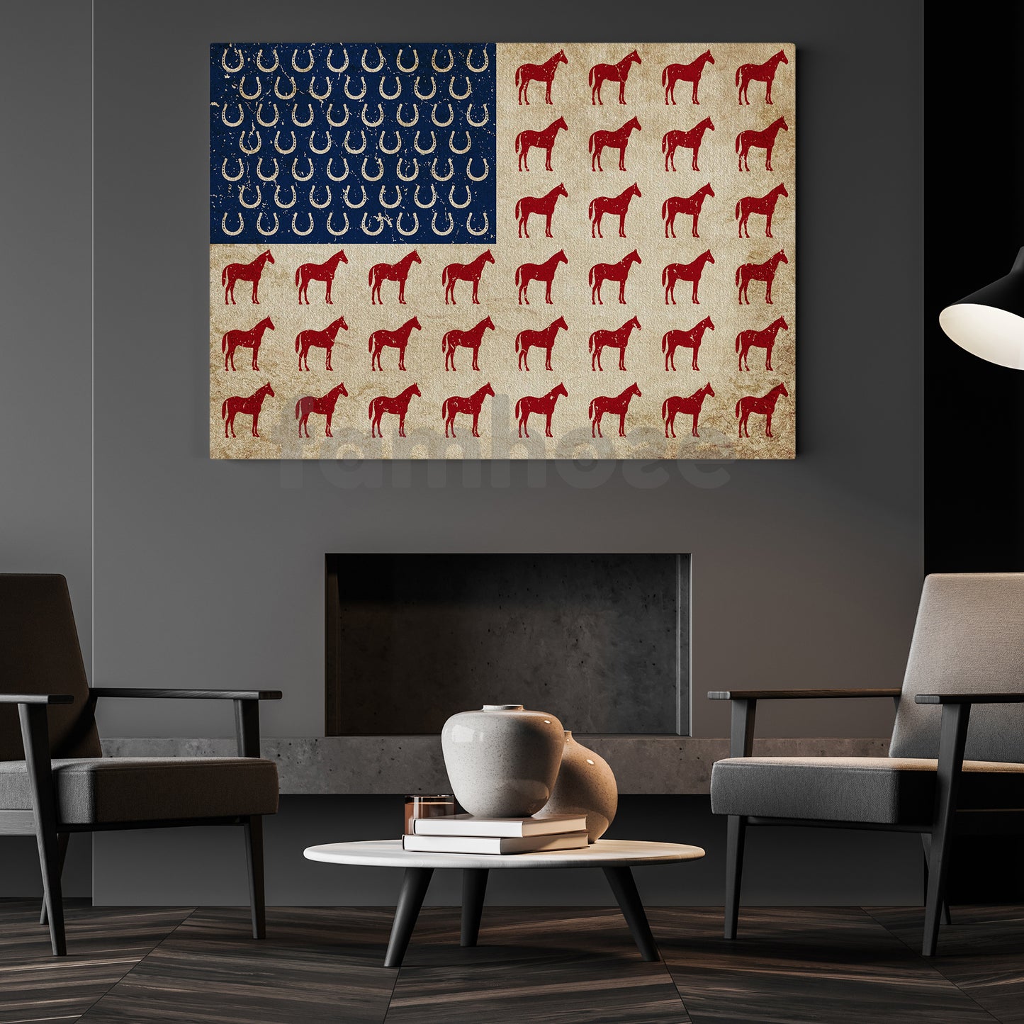 July 4th Horse Canvas Painting, American Flag Made From Horse Wall Art Decor, Poster Independence Day Gift For Horse Lovers