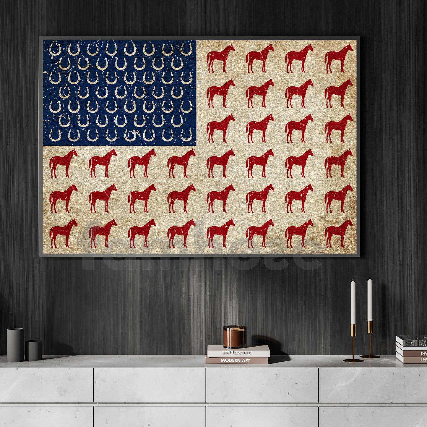 July 4th Horse Canvas Painting, American Flag Made From Horse Wall Art Decor, Poster Independence Day Gift For Horse Lovers