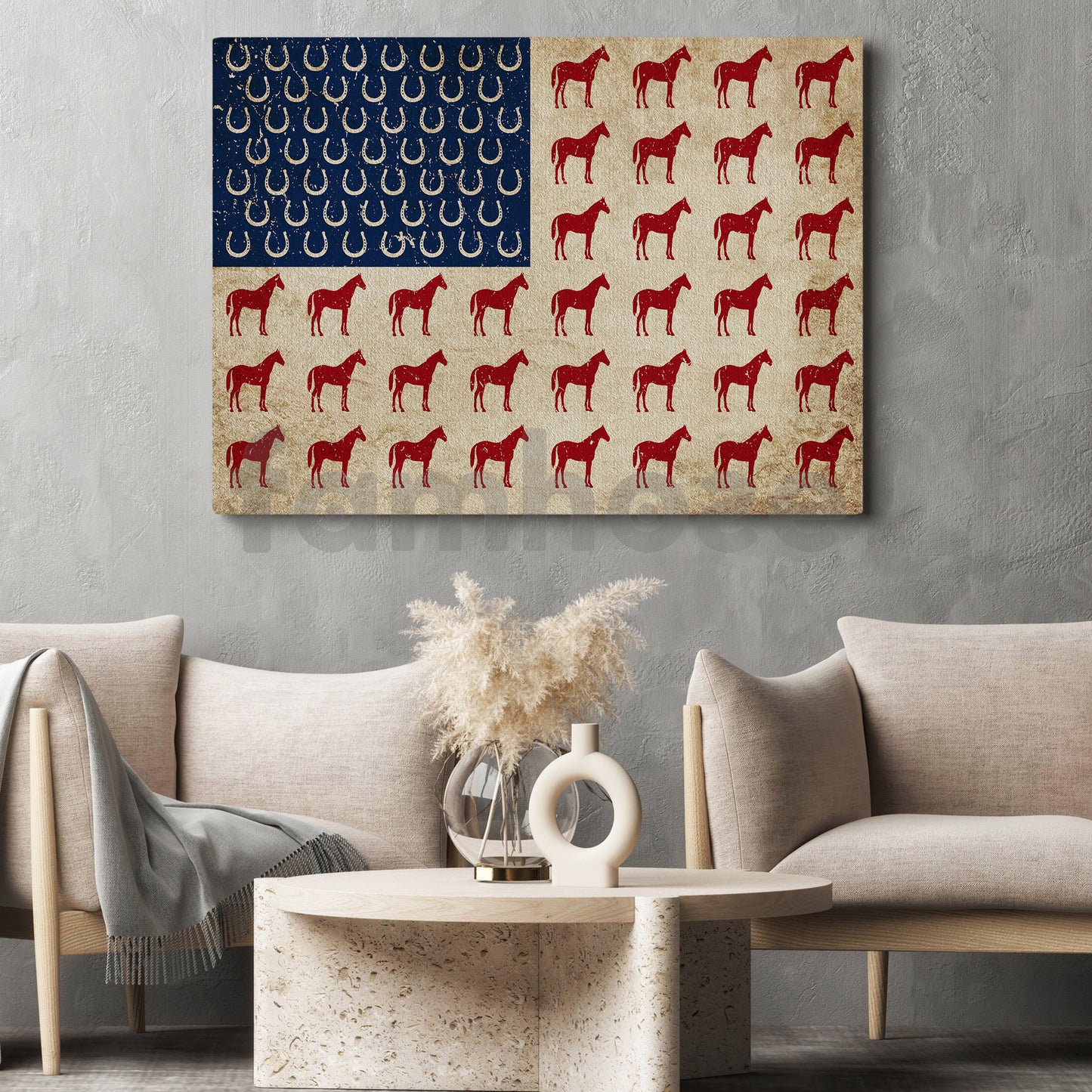 July 4th Horse Canvas Painting, American Flag Made From Horse Wall Art Decor, Poster Independence Day Gift For Horse Lovers