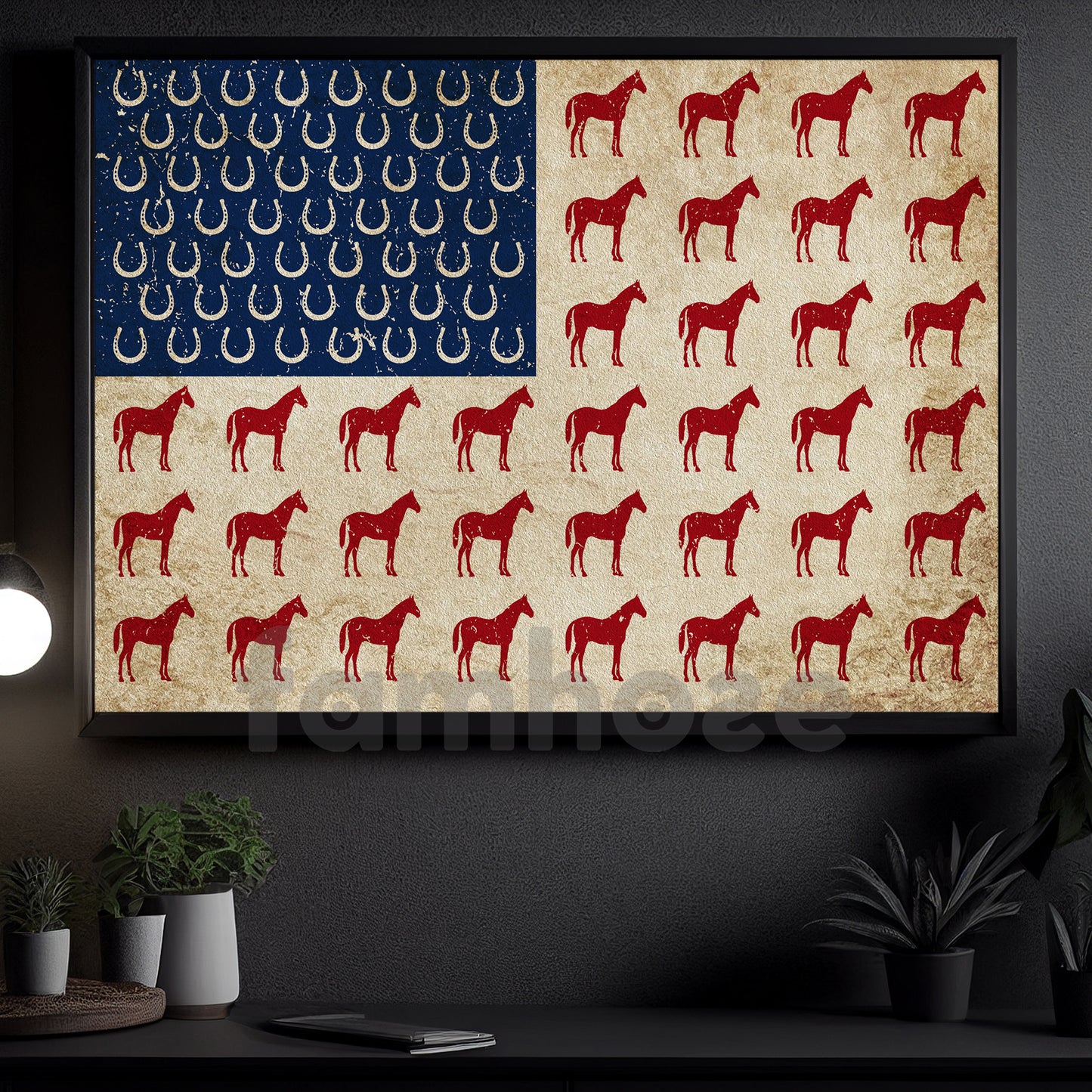 July 4th Horse Canvas Painting, American Flag Made From Horse Wall Art Decor, Poster Independence Day Gift For Horse Lovers