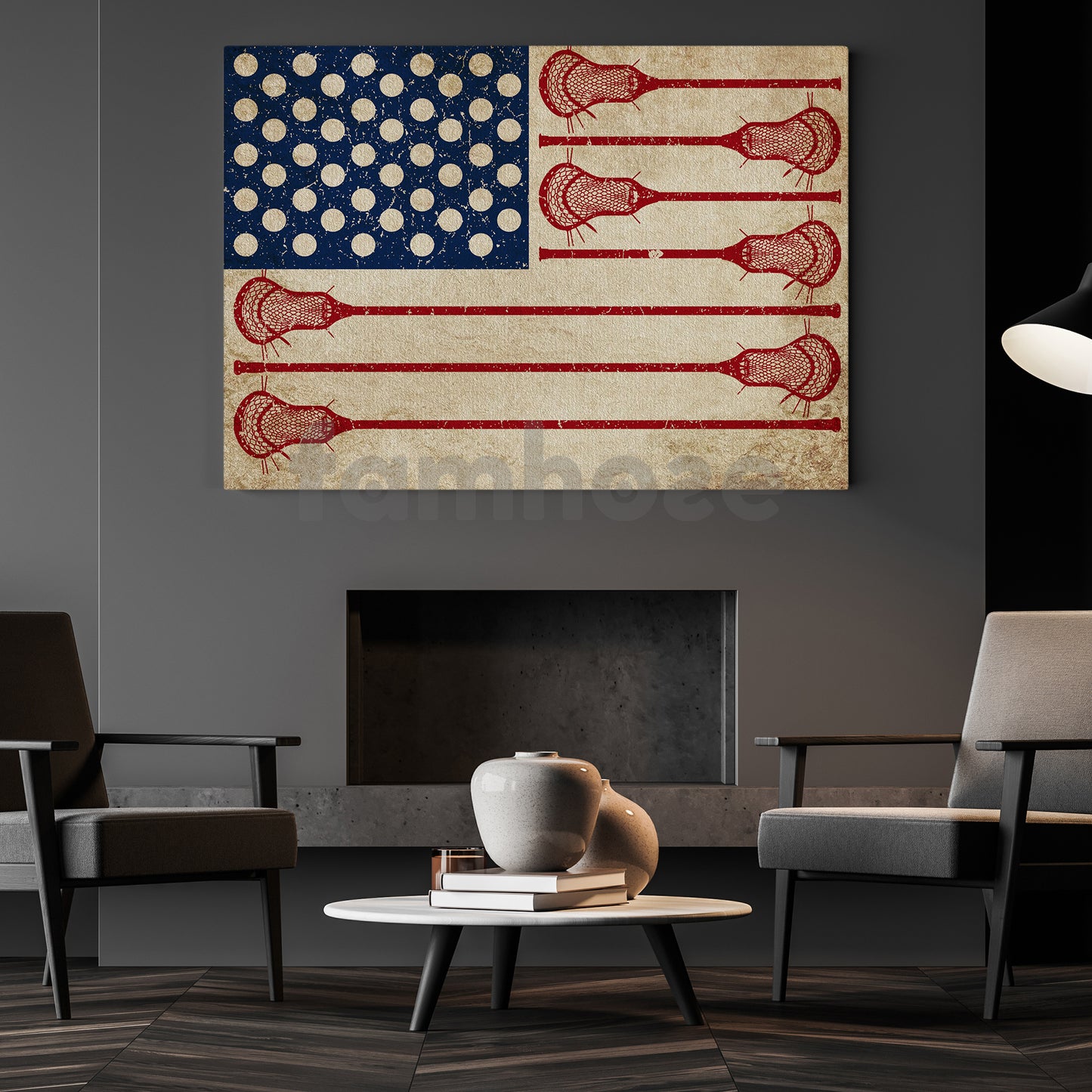 July 4th Lacrosse Canvas Painting, American Flag Made From Lacrosse Sport Wall Art Decor, Poster Independence Day Gift For Lacrosse Lovers