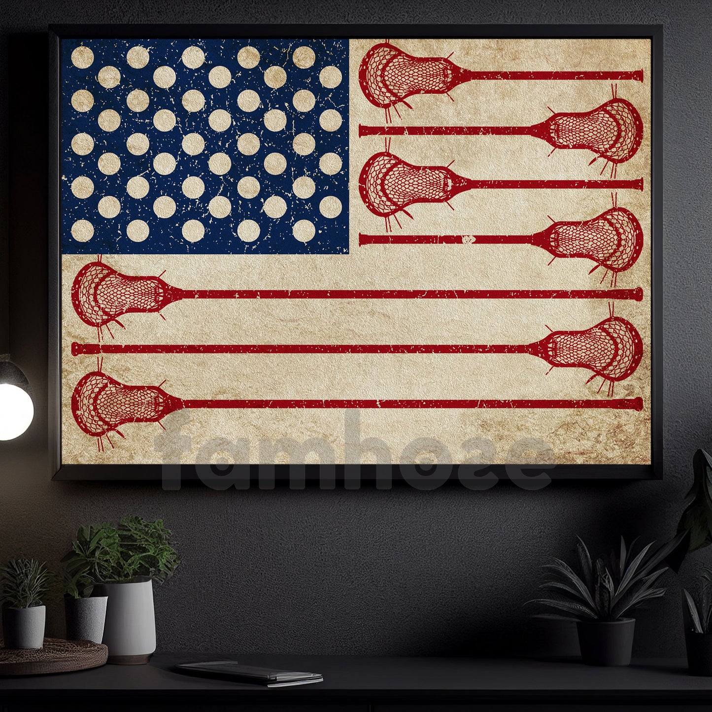 July 4th Lacrosse Canvas Painting, American Flag Made From Lacrosse Sport Wall Art Decor, Poster Independence Day Gift For Lacrosse Lovers