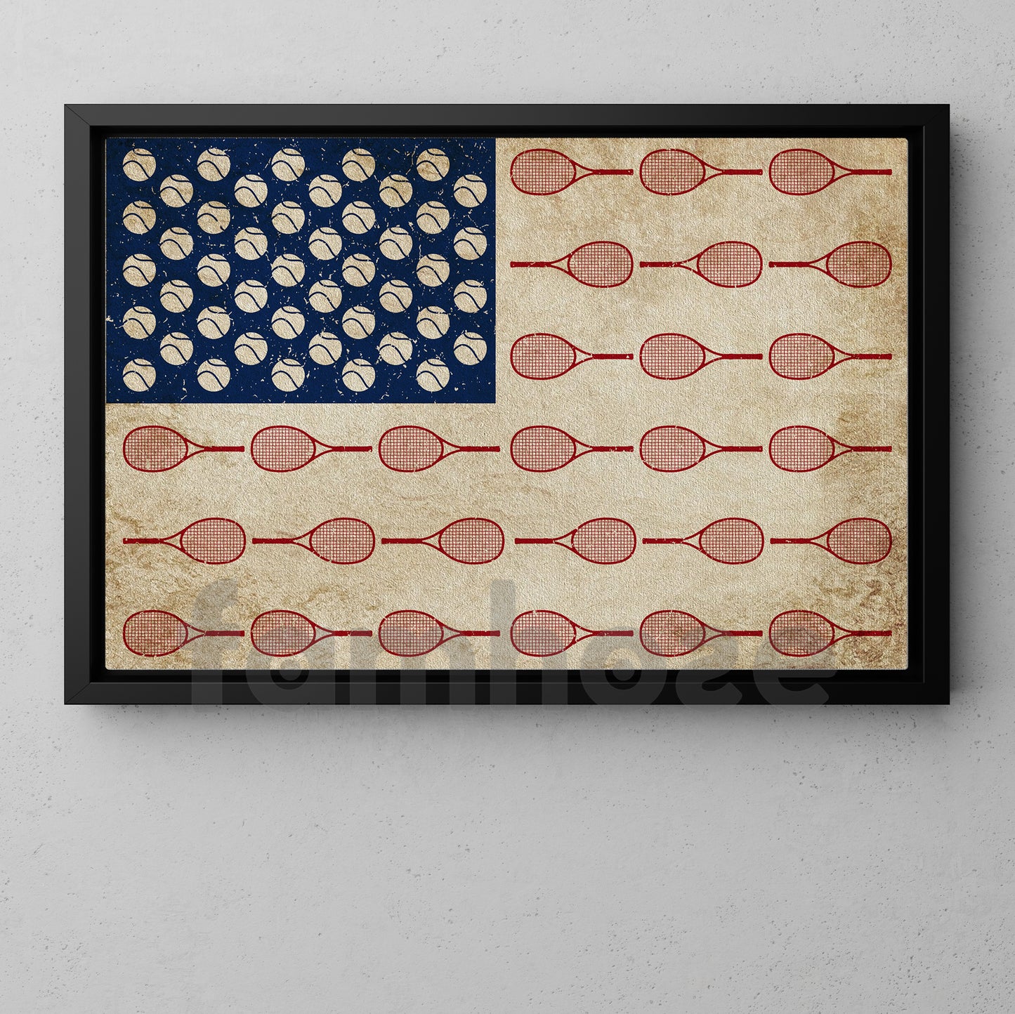 July 4th Tennis Canvas Painting, American Flag Made From Tennis Sport Wall Art Decor, Poster Independence Day Gift For Tennis Lovers