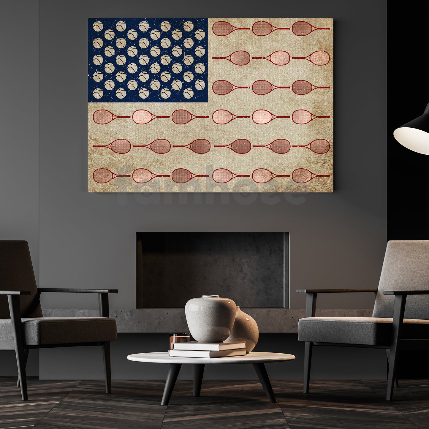 July 4th Tennis Canvas Painting, American Flag Made From Tennis Sport Wall Art Decor, Poster Independence Day Gift For Tennis Lovers