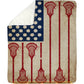 July 4th Lacrosse Fleece Blanket, American Flag Made From Lacrosse Sport Woven Blanket, Cool Sherpa Blanket Gift For Lacrosse Lovers