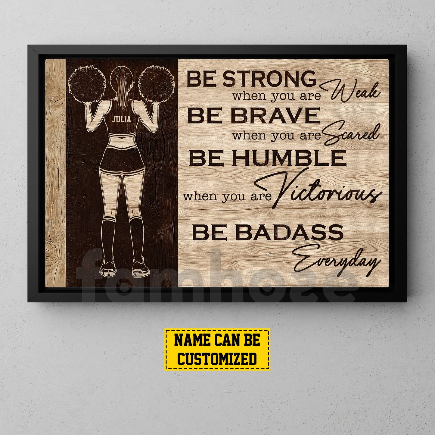 Motivational Personalized Cheerleading Girl Canvas Painting, Be Strong Brave Humble Badass Wall Art Decor, Poster Gift For Cheerleading Lovers